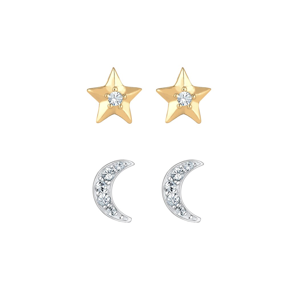 Elli Ohrring-Set »Sterne Halbmond Kristalle Silber«
