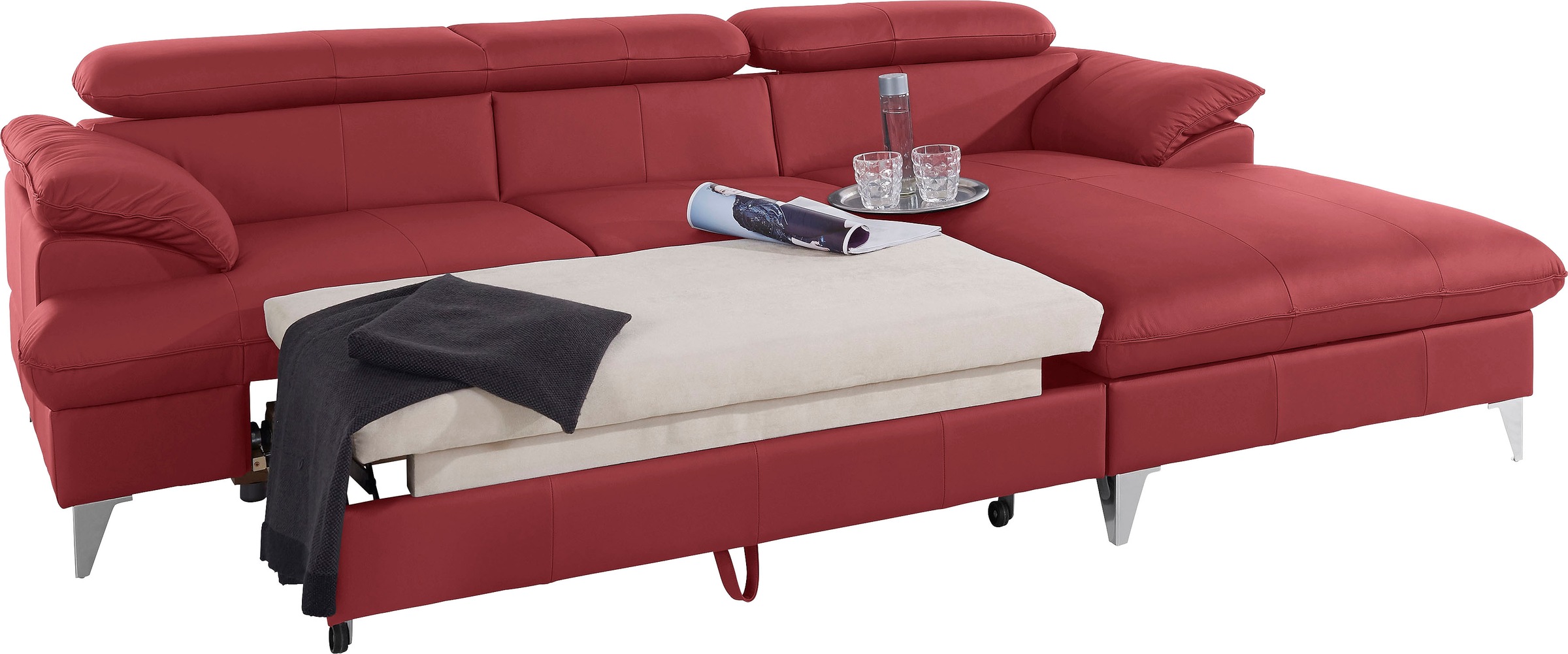 COTTA Polstergarnitur »Caluso L-Form«, (2 tlg.), Set bestehend aus: Ecksofa mit Kopfteilverstellung & Hocker