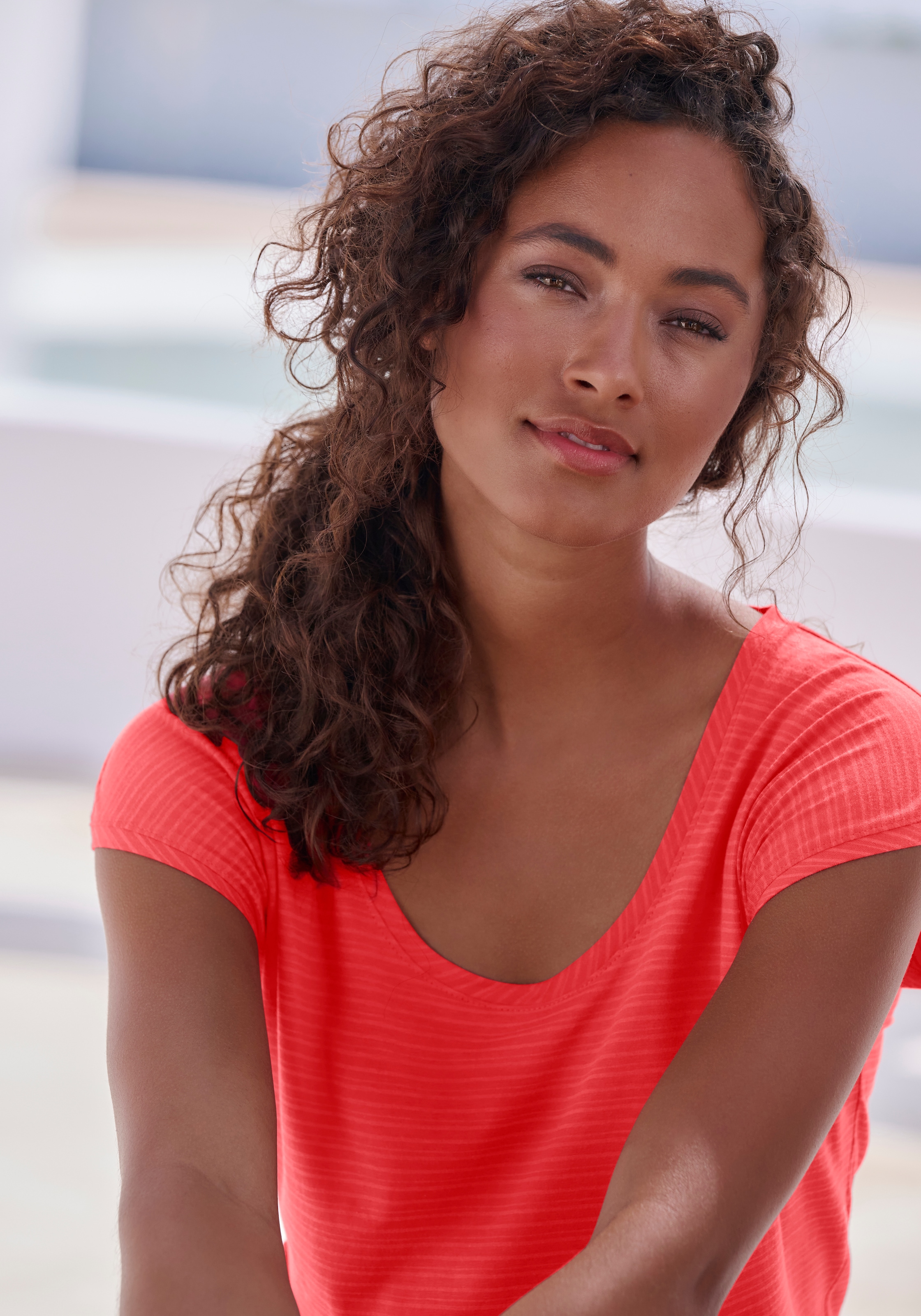 Beachtime Kurzarmshirt »mit leicht transparenten Streifen«, (2er-Pack), aus weicher Baumwoll-Viskose-Qualität