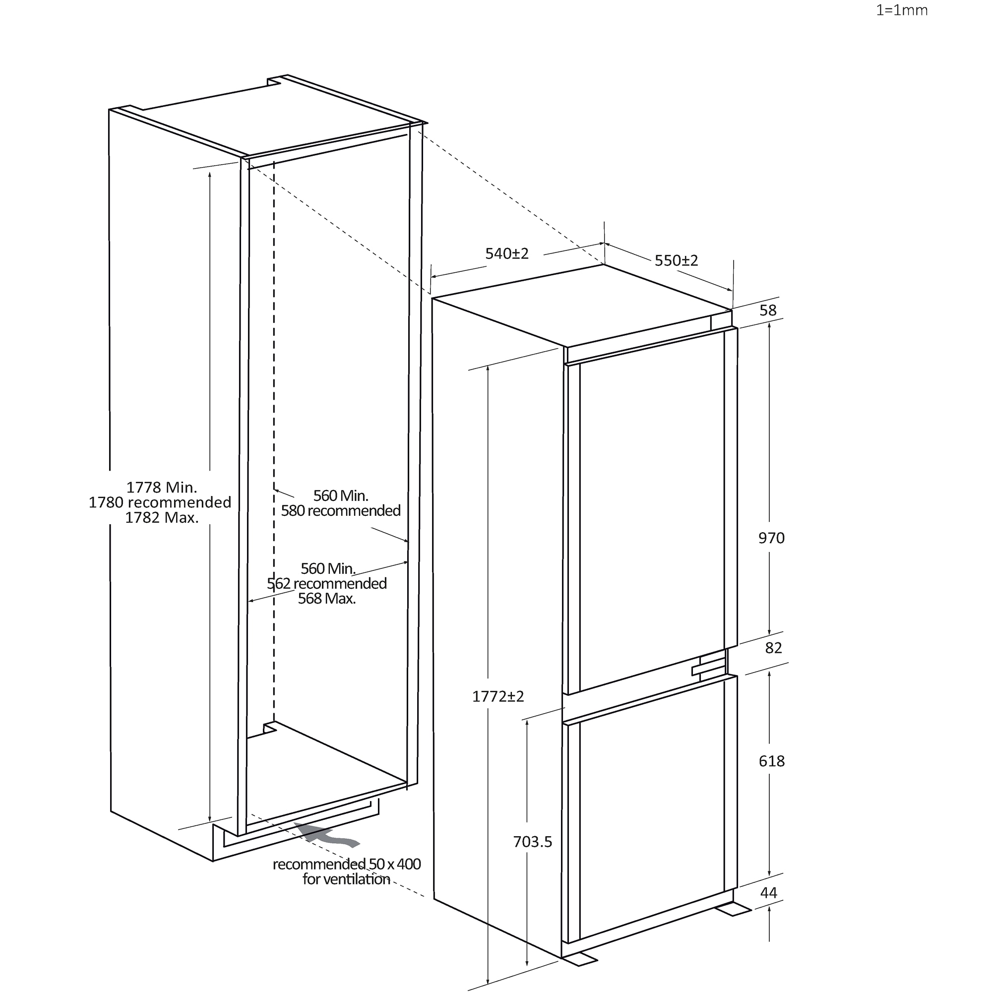 Haier Einbaukühlgefrierkombination ID Titanium 2 »HBQW5518D« 177,2 cm hoch 54 cm breit Humidity Zone: Obst, Gemüse und Salat 2x länger frisch halten