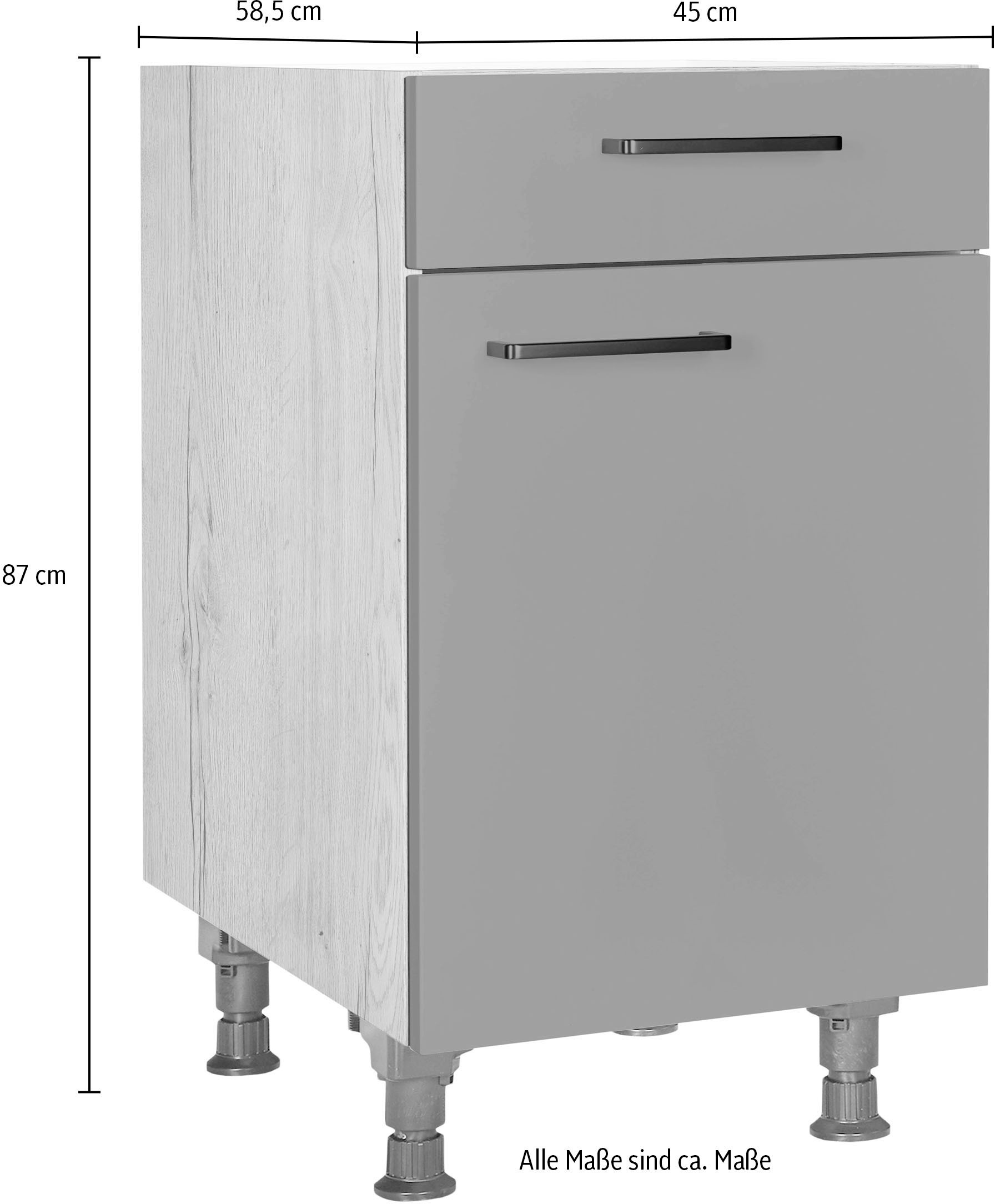 nobilia® Unterschrank »"Easytouch", Ausrichtung wählb., vormontiert, in den Breiten 30, 45 &«, 60 cm Breite, mit höhenverstellbaren Sockelfüßen, vormontiert