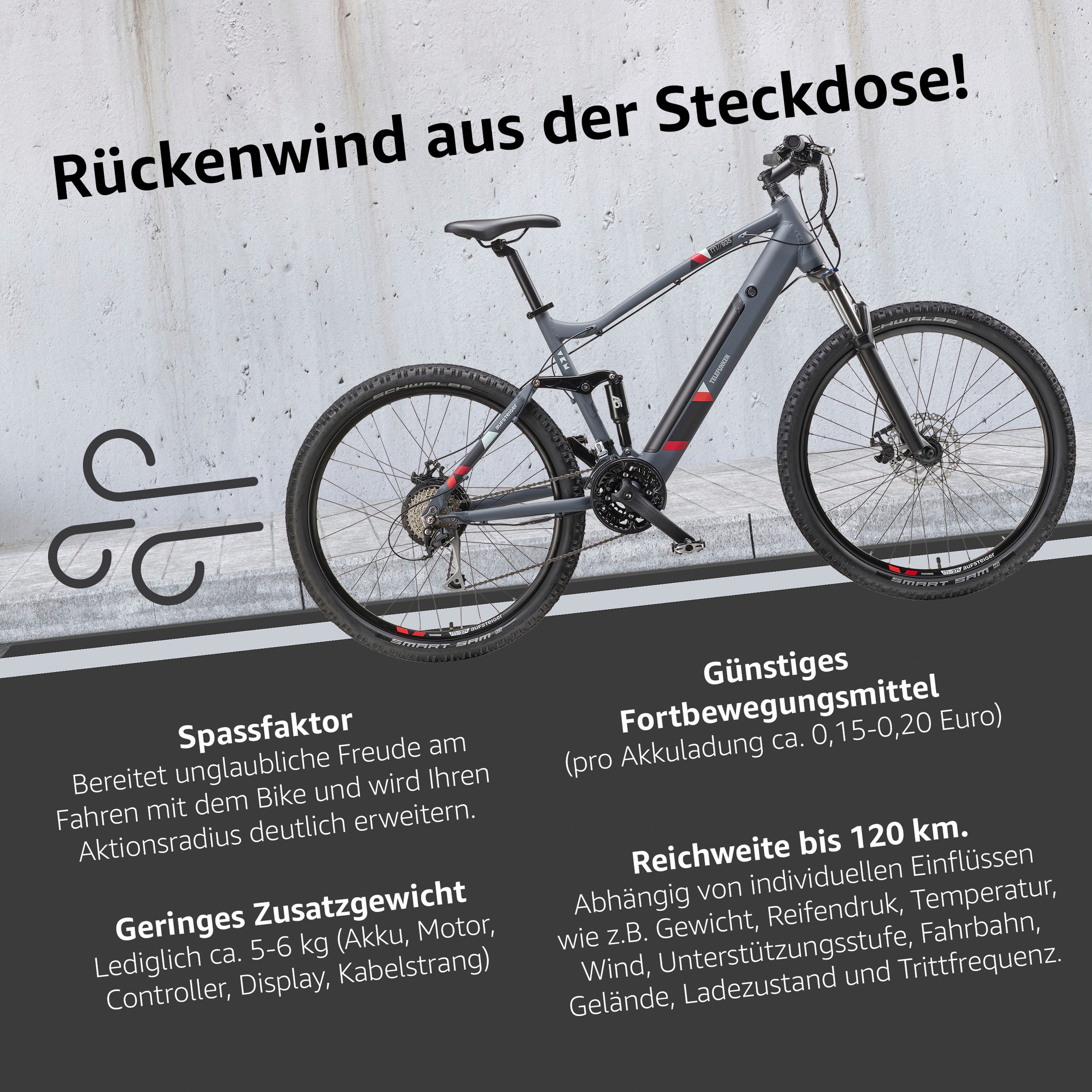 Telefunken E-Bike »Aufsteiger M935«, 24 Gang, Shimano, Acera, Heckmotor 250 W, Pedelec, Elektrofahrrad für Damen u. Herren, MTB, Mountainbike