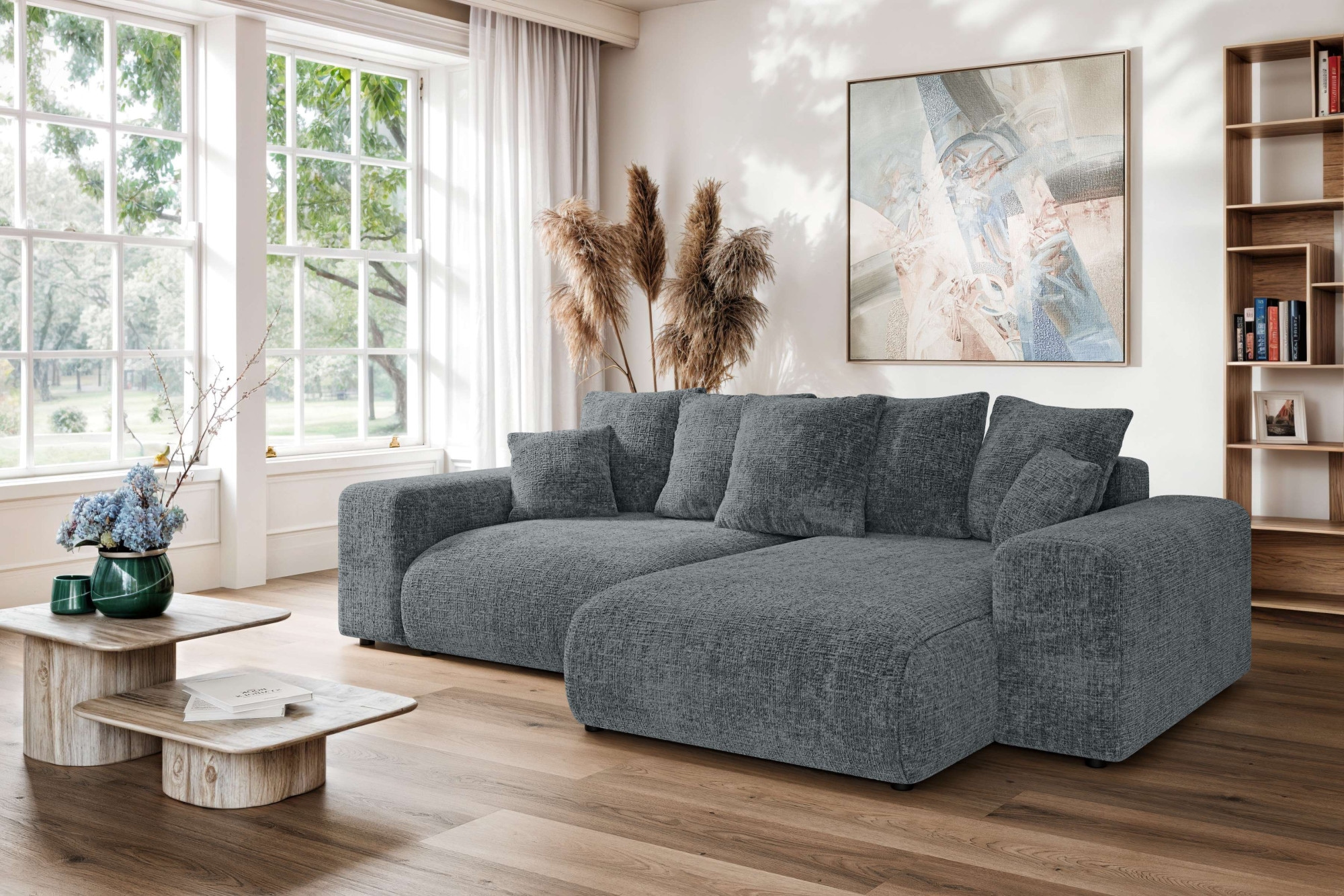 Home affaire Ecksofa »LAKESIDE mit Bettfunktion und Bettkasten, B/T/H 257/166/84 cm«, L-Form, Recamiere beidseitig montierbar, mit Wellenunterfederung