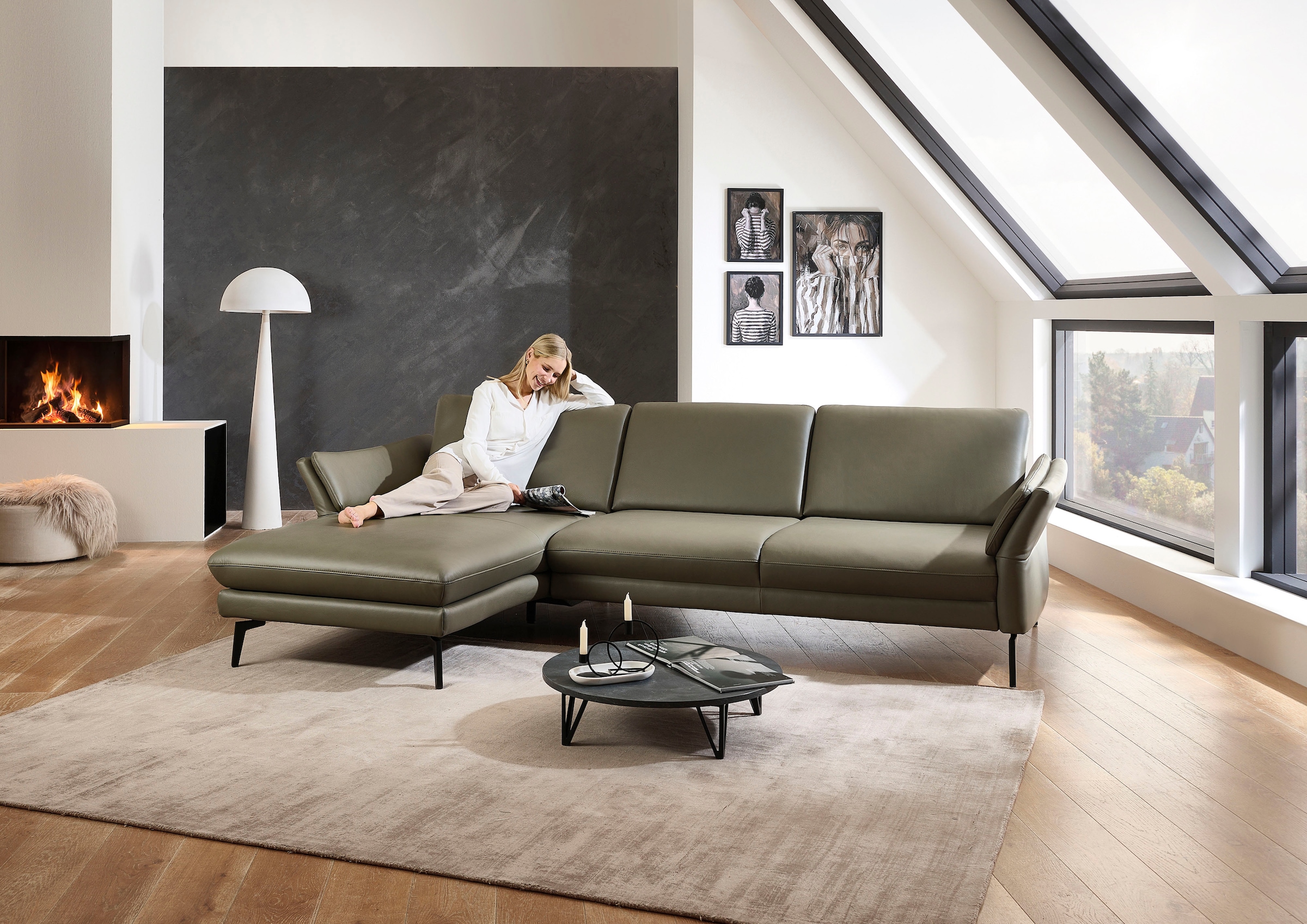 Die PlanBar Ecksofa »PN-EM23050, L-Form, Breite 289 cm« Optional mit Echtleder-Rücken, Kopfstütze, Sitz- und Armverstellung