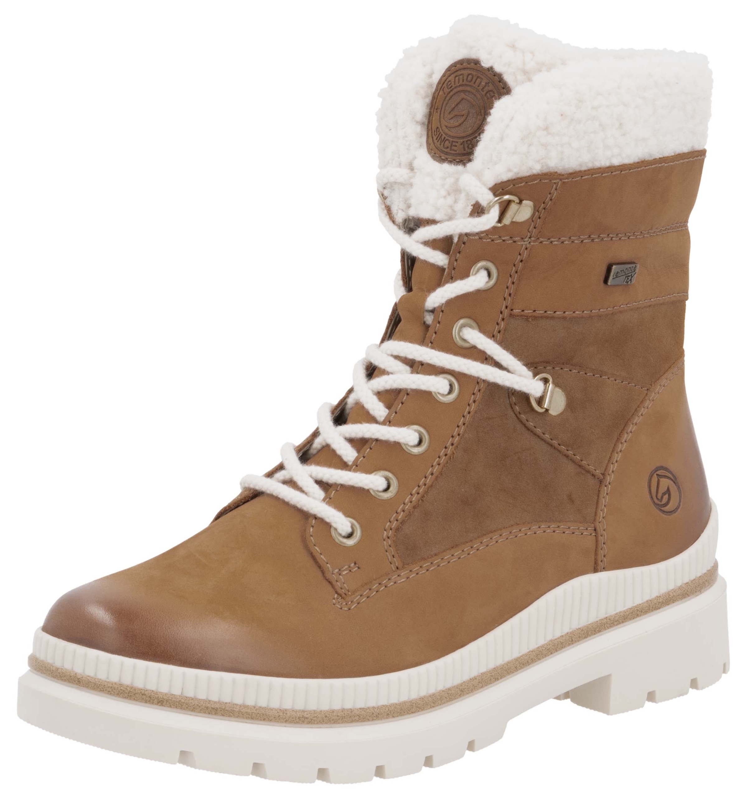 Remonte Winterboots, Blockabsatz, Schnürstiefelette, Outdoorschuh mit Teddyfutter-Besatz