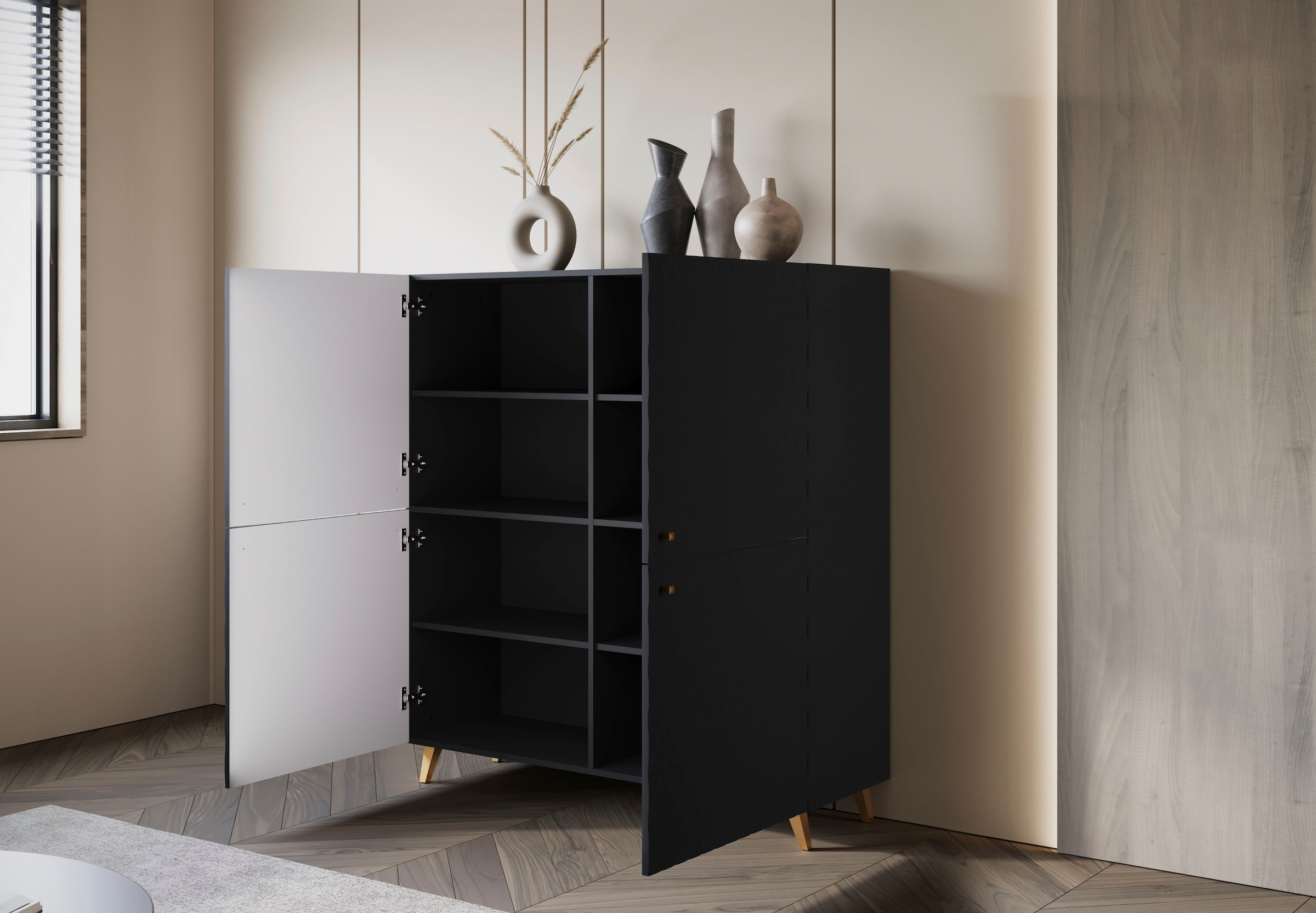 INOSIGN Highboard »HIGHBOARD PHUKET«, (1 St.), moderne Kommode mit 4 Türen und 8 Fächern, Breite 120 cm