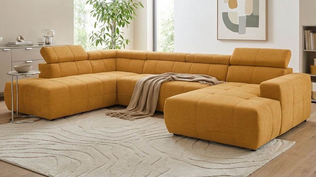 OTTO home Wohnlandschaft "Ballerup 359 x 228 cm, auch mit verstellbarer Sitztiefe" Kopfteile verstellbar, aus pflegeleichtem, weichem Bezugsstoff, U-Form