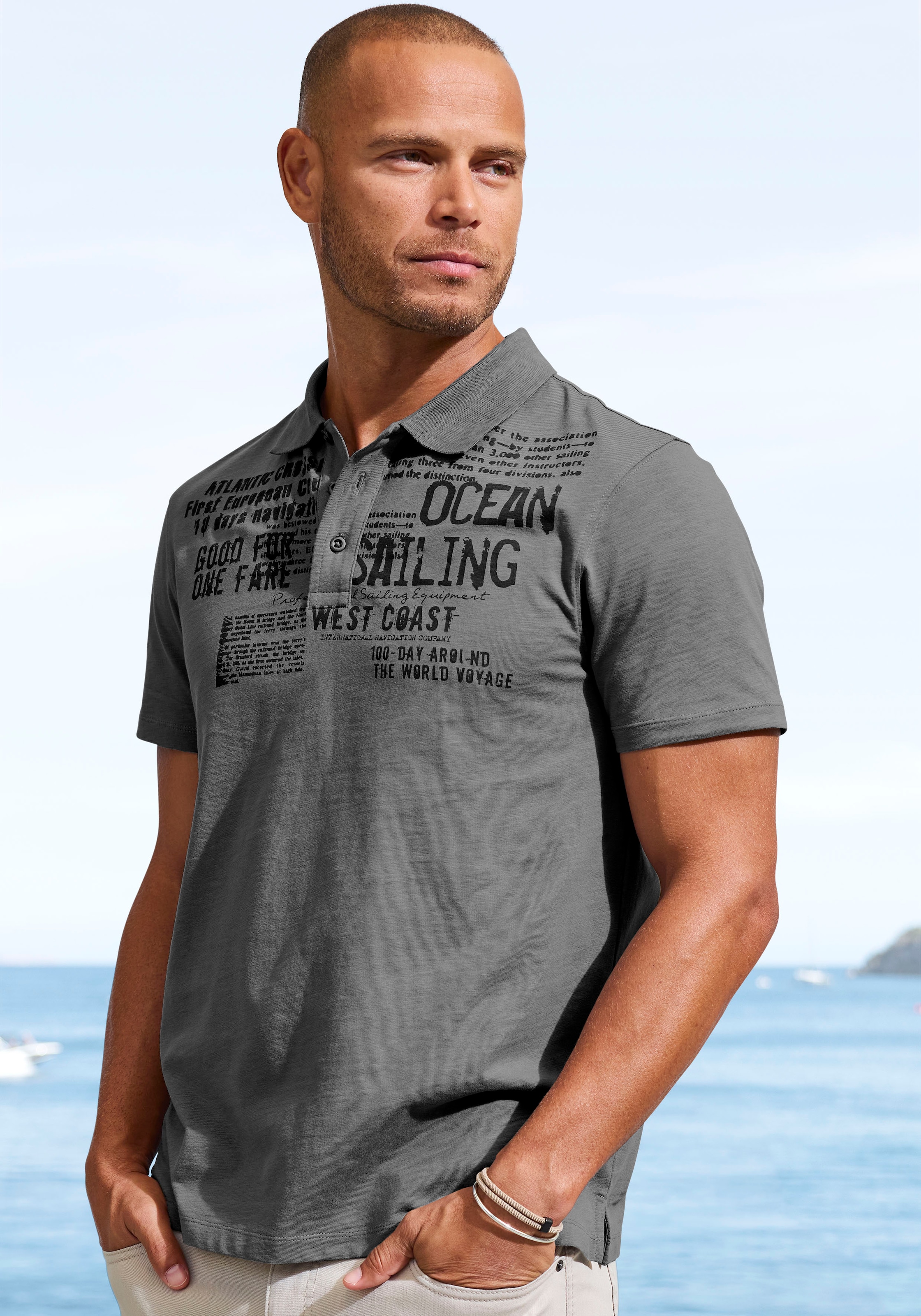 John Devin Poloshirt "mit Print", Regular-Fit, aus Slub-Qualität, mit Print günstig online kaufen
