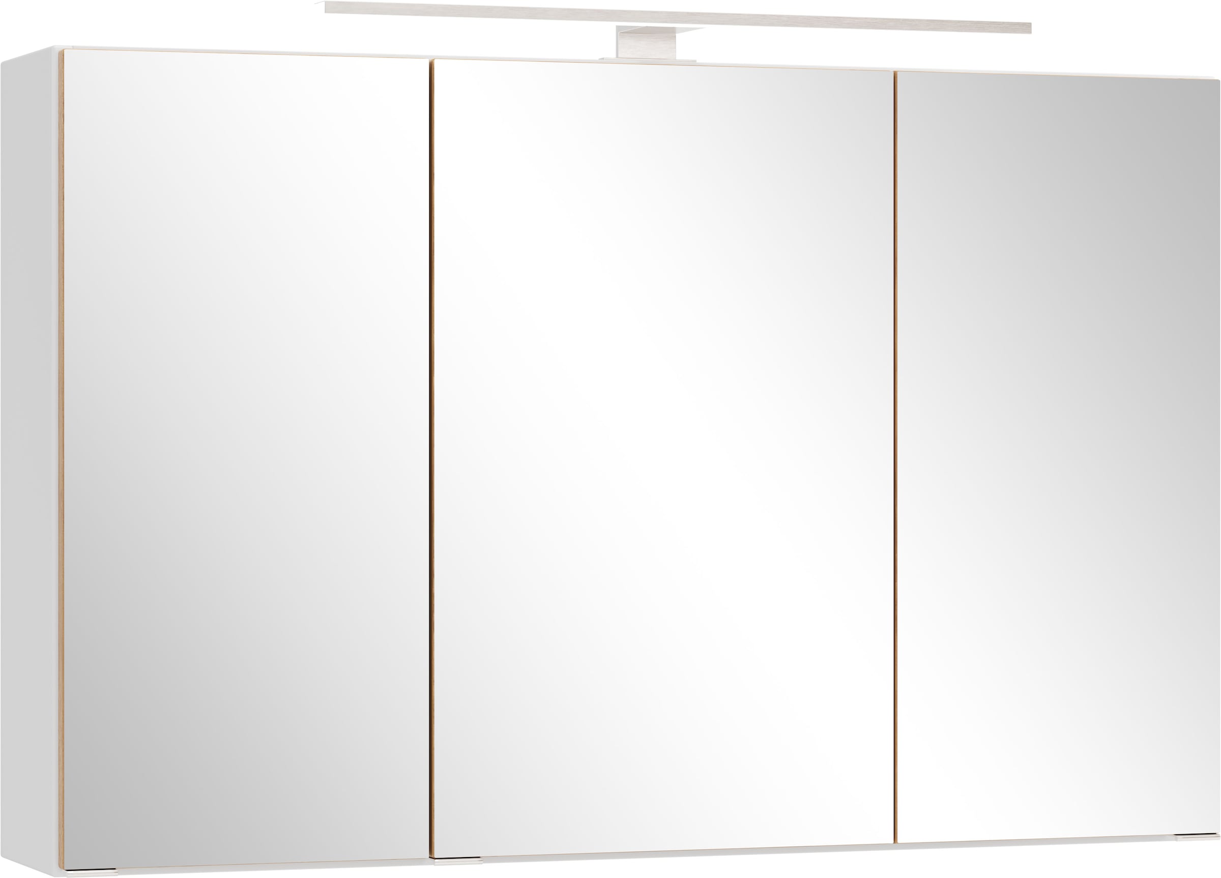 welltime Spiegelschrank "TRIENT, 3D-Spiegelschrank 100 cm, gedämpfte Scharniere" matt weiß/Wildeiche, gedämpfte Scharniere
