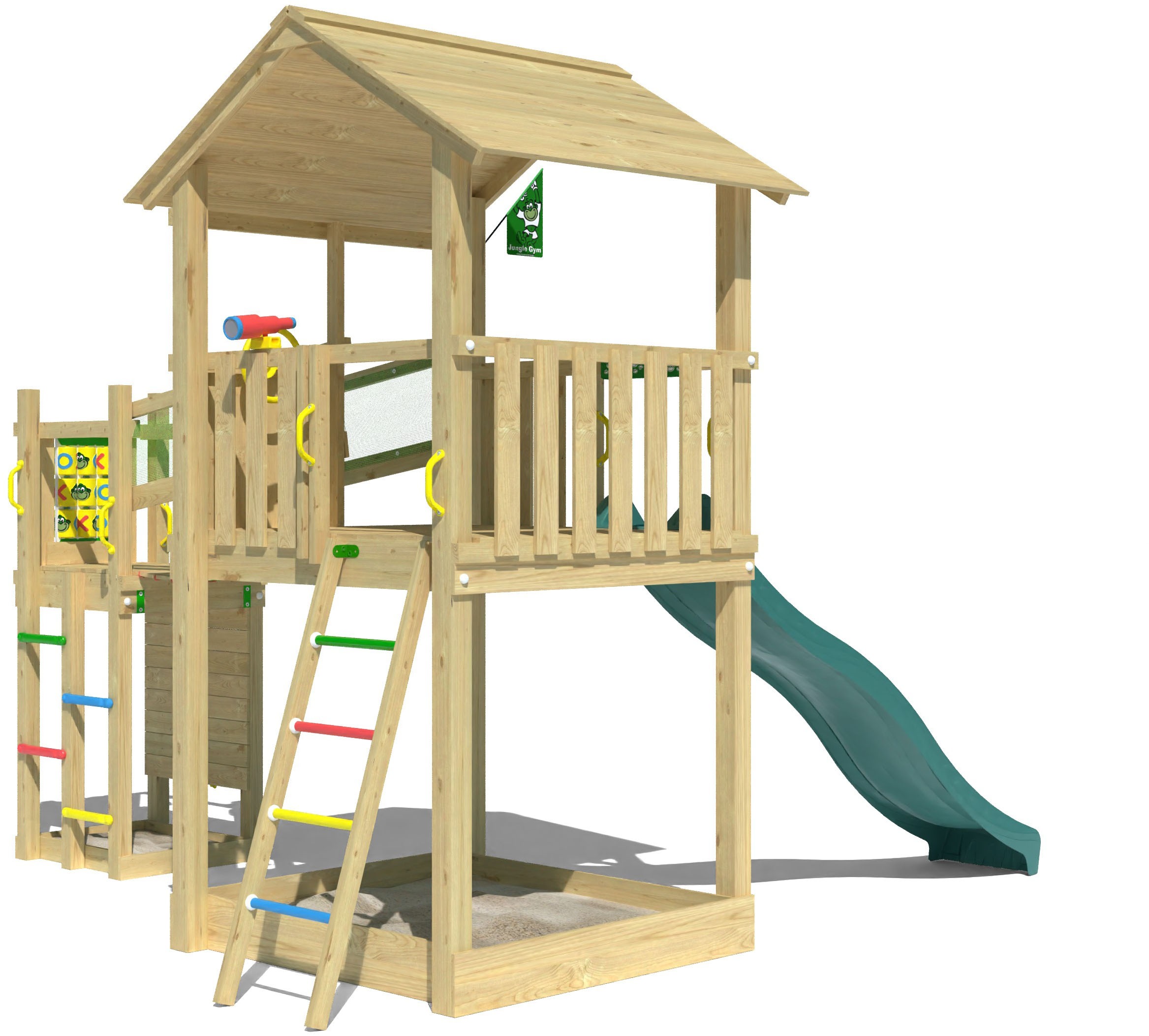 Jungle Gym Spielturm »Fortress«, (Set), Spielanlage mit 2 Türmen, Brücke und Rutsche mit Wasseranschluss