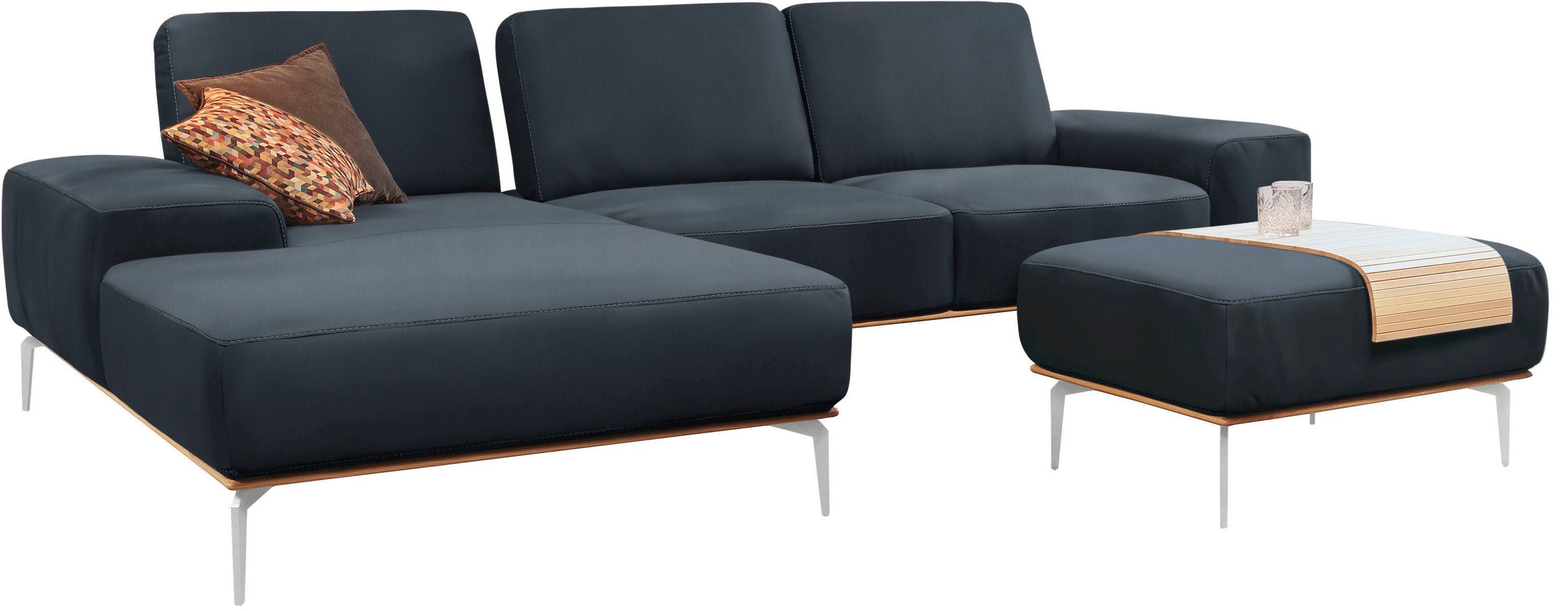 Polsterhocker W.SCHILLIG "run", blau (blau z73), B:75cm H:46cm T:60cm, Longlife Xtra-Leder Z73: Naturwalkleder der Luxusklasse aus den erlesensten Rohhäuten. Hautstärke 1, 1 – 1, 3 mm;ROHLEDER Chenille-Flachgewebe Q2 W77 (68% Polyacryl, 32% Polyester);Sto 2