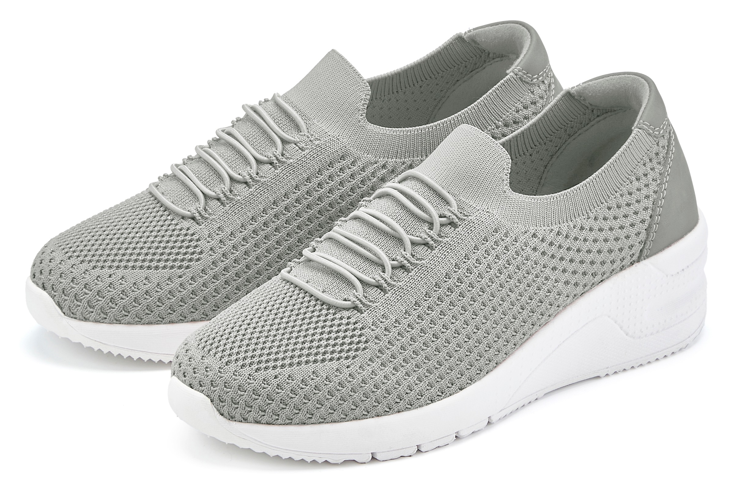 Vivance Keilsneaker "Sneaker, Keilabsatz-Sneaker, Slip-On Freizeitschuhe, Strick-Sneaker" Keilabsatz mit elastischen Schnürsenkeln VEGAN