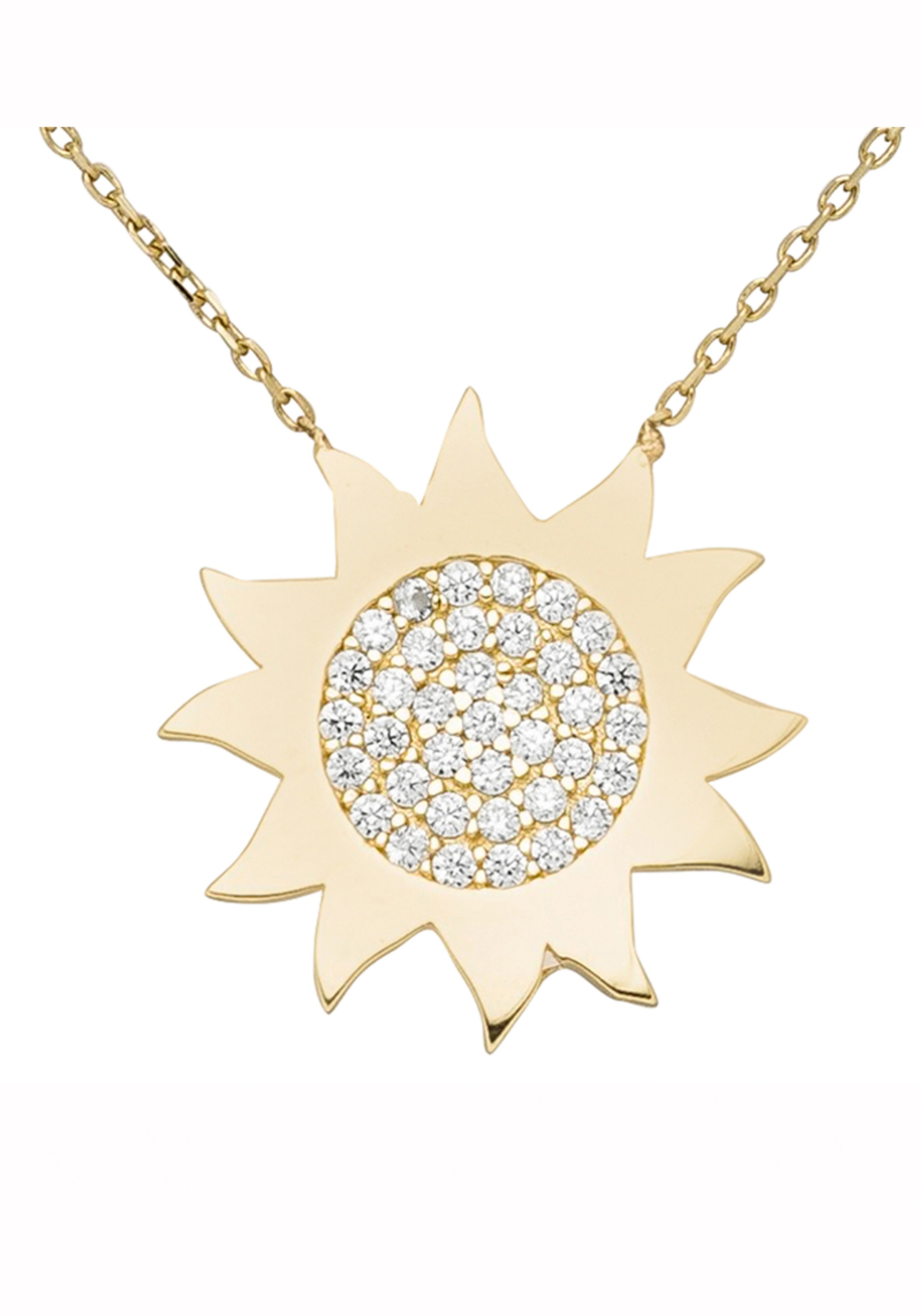 JOBO Kette mit Anhänger »Sonne«, 333 Gold mit 37 Zirkonia 44 cm