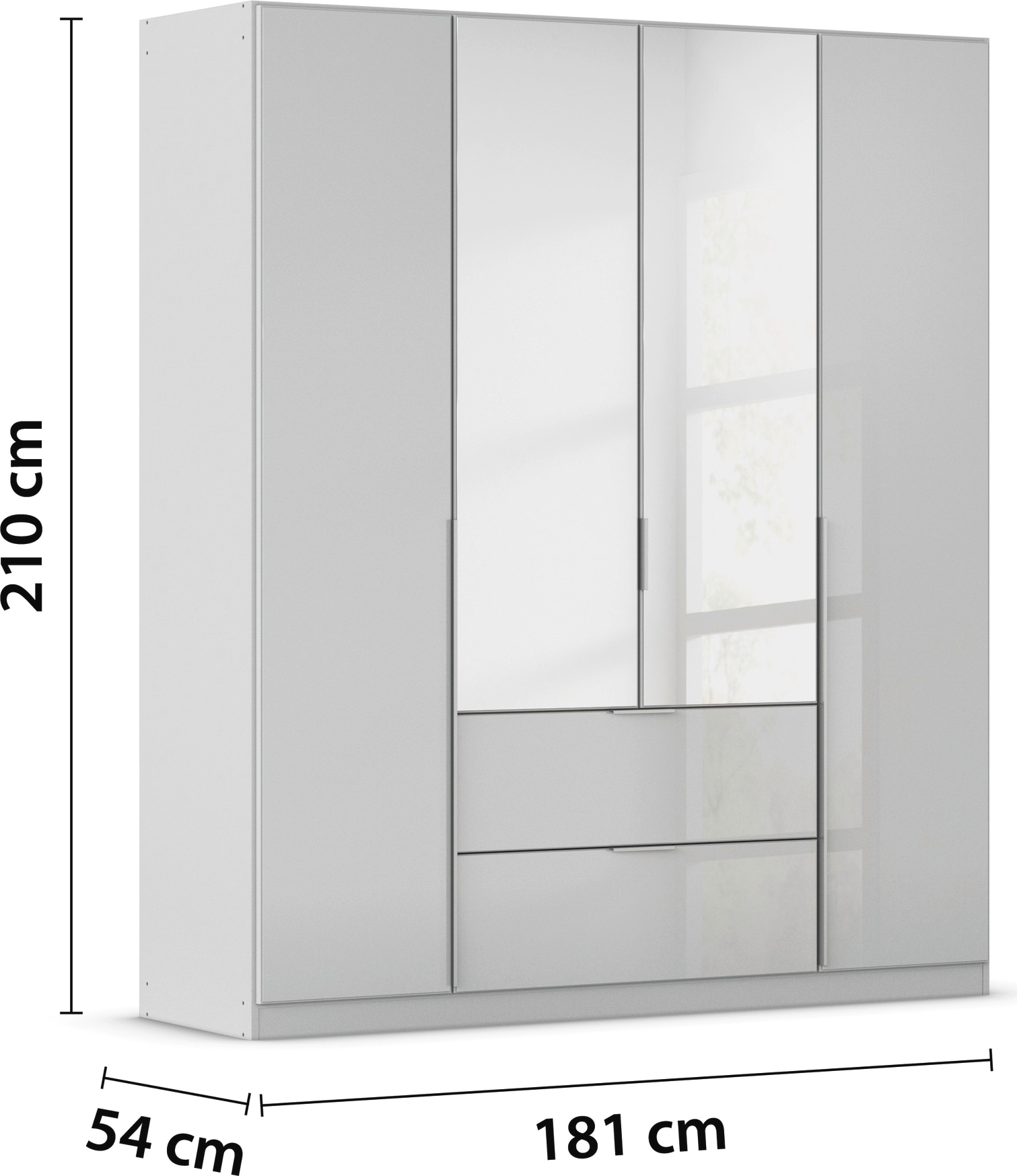rauch Drehtürenschrank »Kleiderschrank Kleiderschränke Schrank Garderobe AGORDO mit Glasfront«, (in zwei Griff-Farben mit Glasfront), mit Außenschubkästen, in 6 Breiten und 2 Höhen MADE IN GERMANY