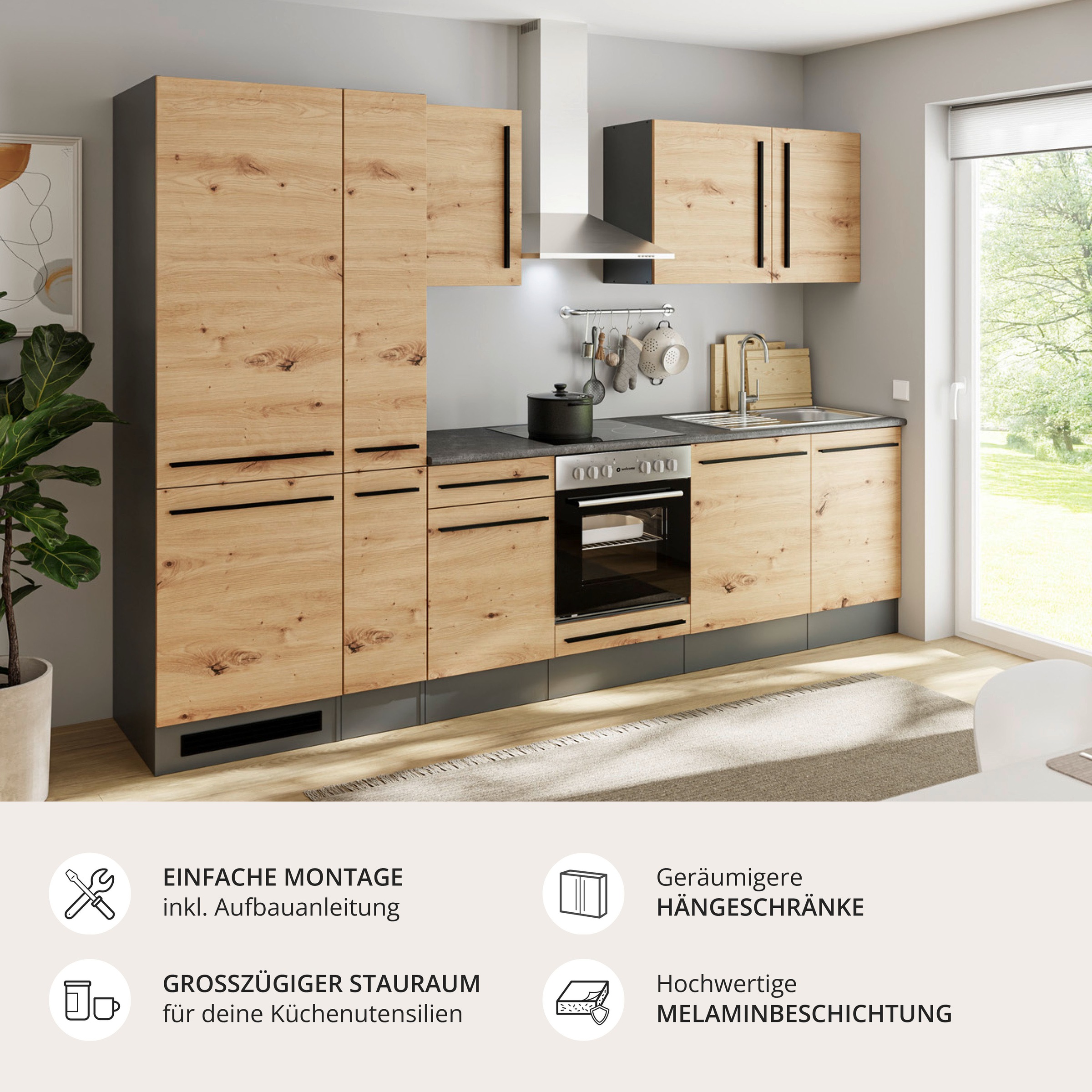 BASIC by Balculina Küchenzeile »Jazz« Breite 310 cm, wahlweise mit E-Geräten