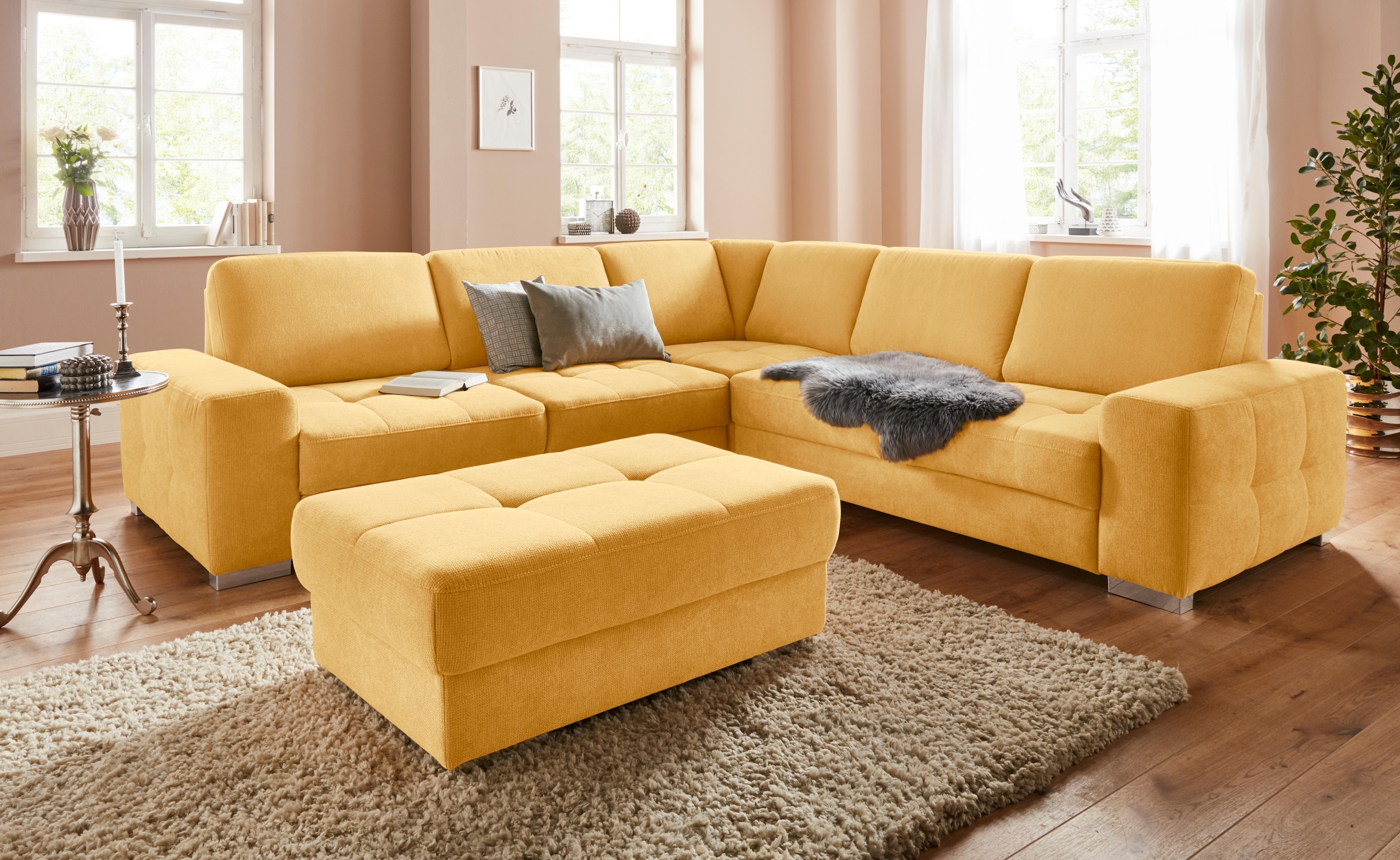 sit&more Ecksofa "Santorini L-Form" mit Federkern und Sitztiefenverstellung, wahlweise mit Schlaffunktion