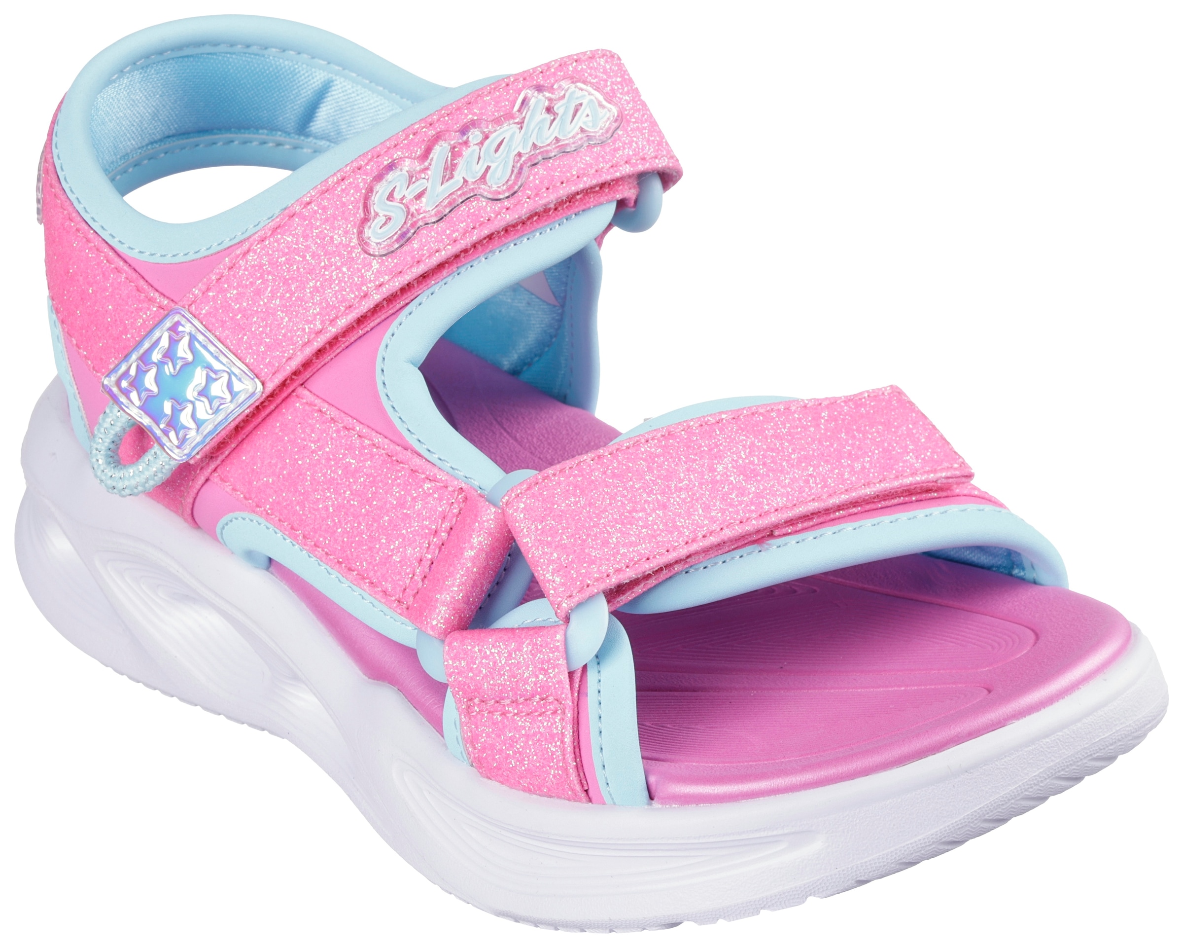 SKECHERS Kinder Sandale "SOLA GLOW SANDAL", Gr. 29, rosa, Lederimitat, Textil, Glitzer, kontrastfarbene Details, Schuhe, Sommerschuh mit
