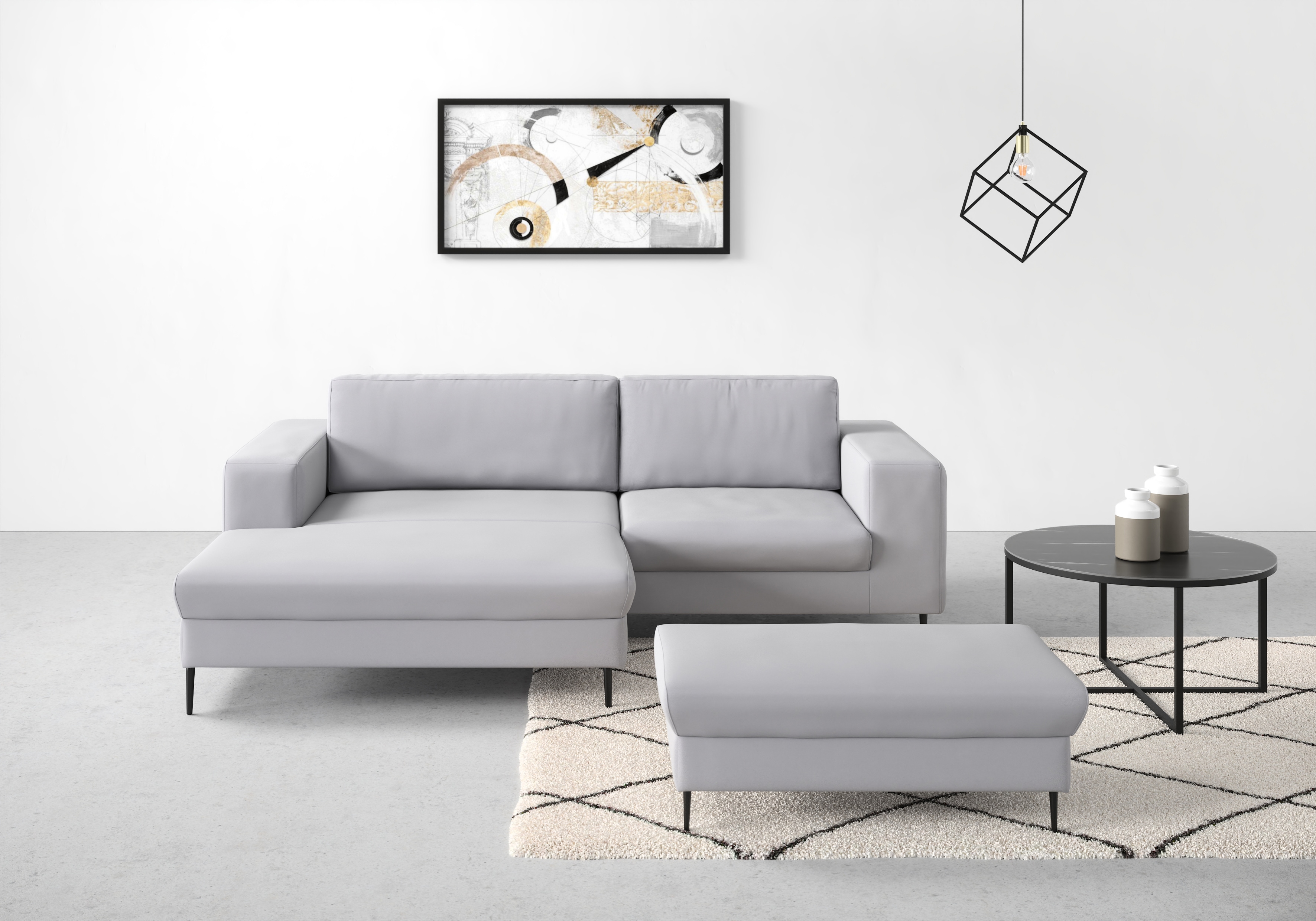 DOMO collection Ecksofa "Modica kompakt und elegant, Breite 244, L-Form" Auch in Cord, Fußhöhe passend für gängige Saugroboter