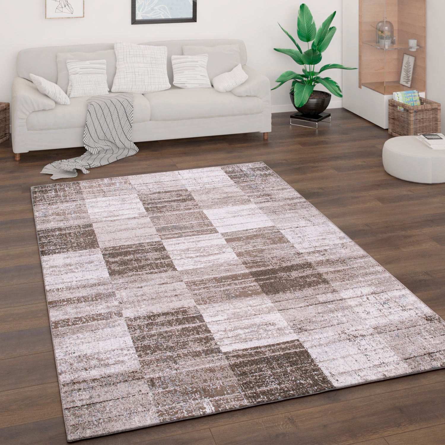Paco Home Teppich »Bari 871«, rechteckig, 13 mm Höhe, Kurzflor, Karo Muster, Used-Look, ideal im Wohnzimmer & Schlafzimmer