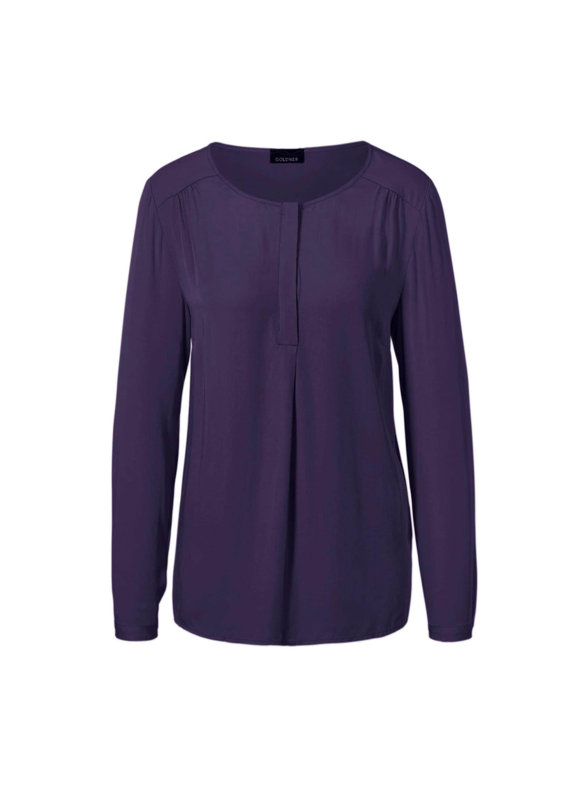 Schlupfbluse GOLDNER "Figurschmeichelnde Schlupfbluse mit modischer Kragenverarbeitung", Damen, Gr. 44, blau (marine), Obermaterial: 100% Viskose CV., figurumspielend, 1-Knopf-Manschette, Blusen Schlupfbluse, mit Schulterpasse und Kräuselungen