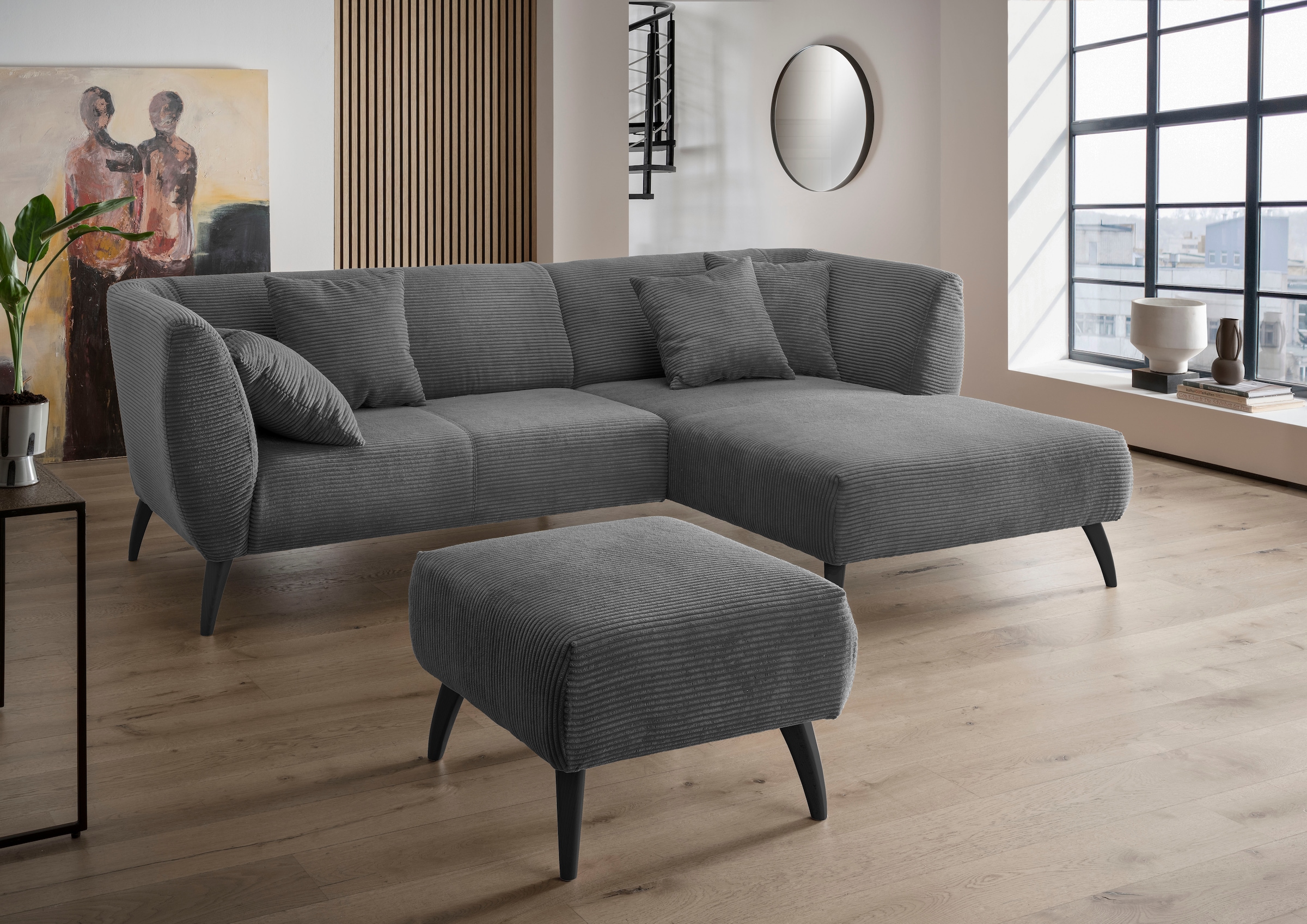 Home affaire Ecksofa "Lazio modern und bequem, schmale Armlehnen, tolle Detailverarbeitung" zwei verschiedene Fußfarben wählbar
