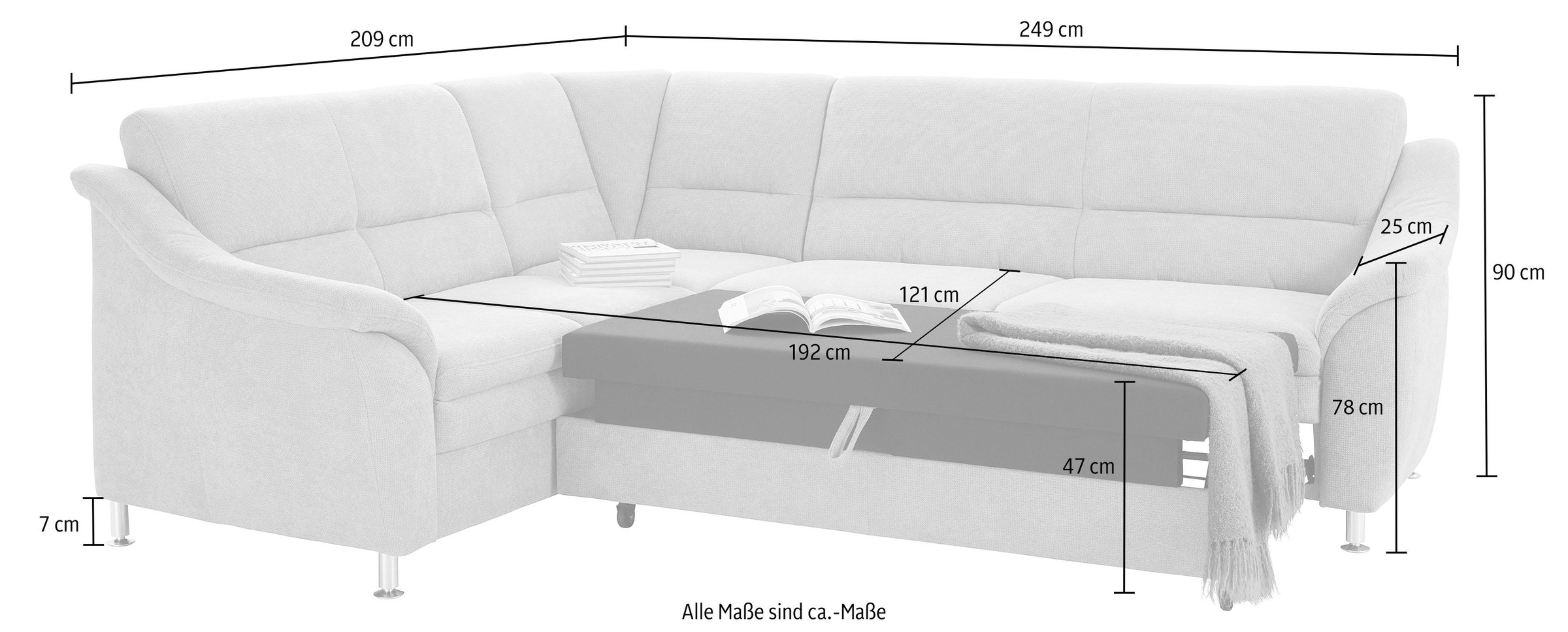 sit&more Ecksofa »Cardoso L-Form«, mit Federkern, wahlweise mit Bettfunktion und Schubkasten
