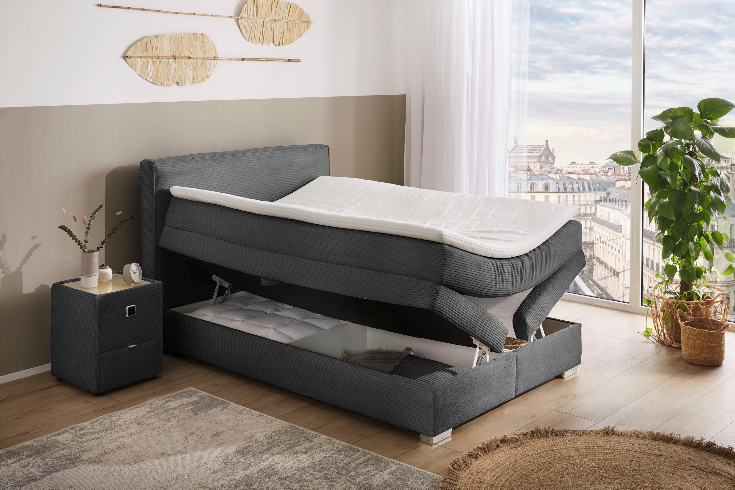 Jockenhöfer Gruppe Boxspringbett »Arabella, 2x 70er Boxen mit Stauraum«, Wende-Bonell-Federkern-Matratze (H2/H3), inkl. Topper