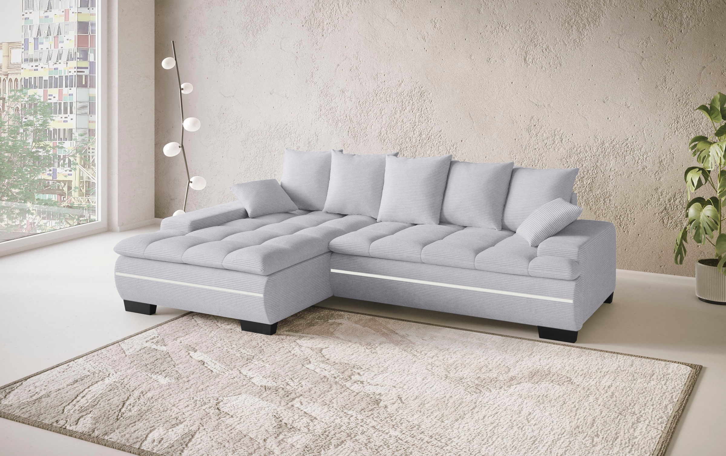 Mr. Couch Ecksofa »Haiti II, L-Form«, RGB-LED Beleuchtung, wahlweise mit Kaltschaum, Bett, Bettkasten
