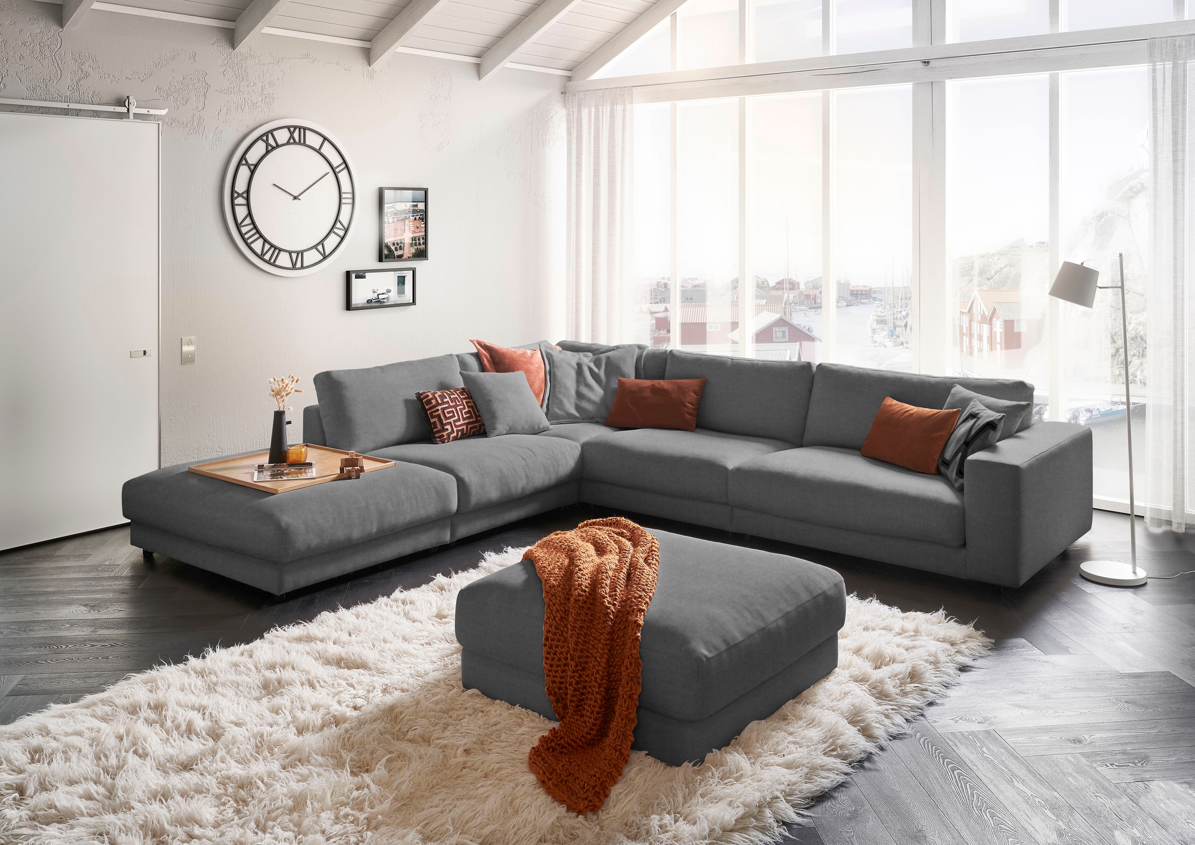 3C Candy Ecksofa »Enisa II, bequem und komfortabel, großes Familiensofa, L-Form«, incl. 3 Flatterkissen, wahlweise mit Flecken-Schutz-Bezug Easy care