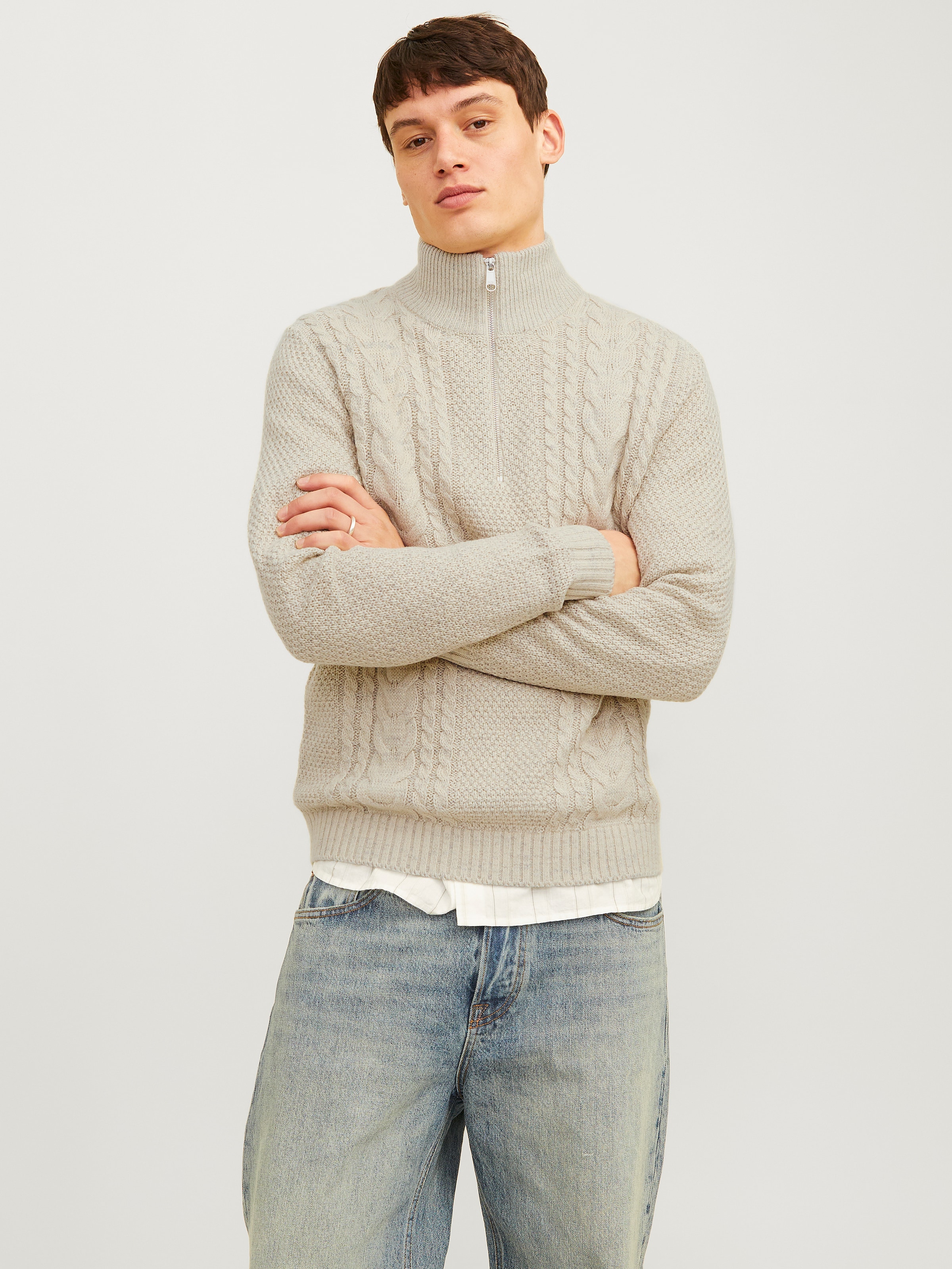 Jack & Jones Troyer "JJCRAIG KNIT HALF ZIP", mit Zopfmuster