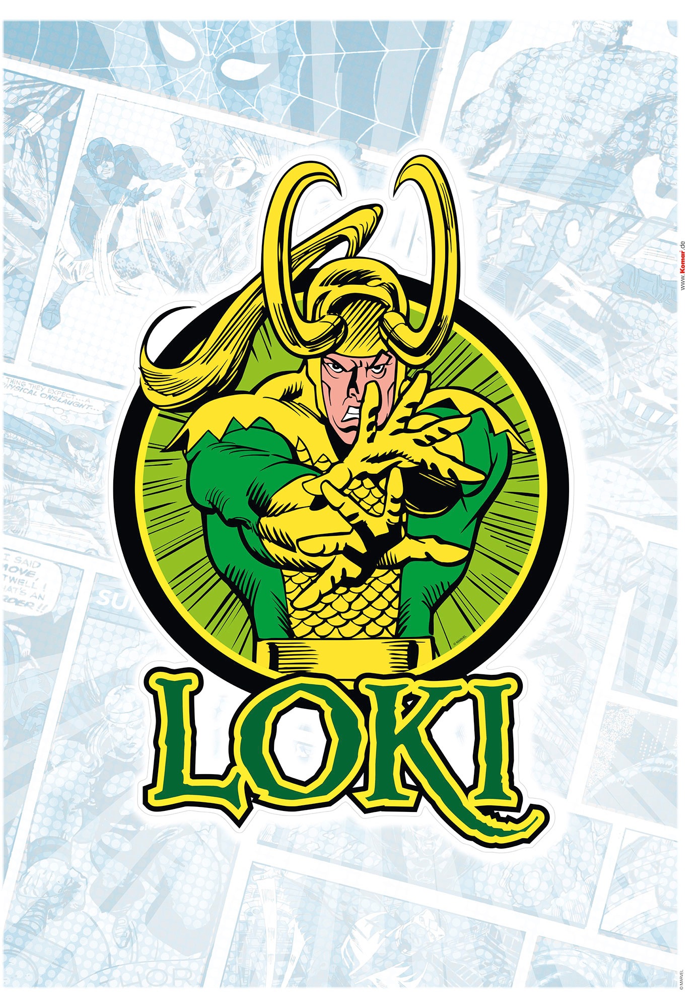 Wandtattoo KOMAR "Loki Comic Classic - Größe 50 x 70 cm", bunt (grün, gelb, schwarz), B:50cm H:70cm, Folie, Wandtattoos, Wandtattoo, selbstklebend, Wandsticker, Kinderzimmer