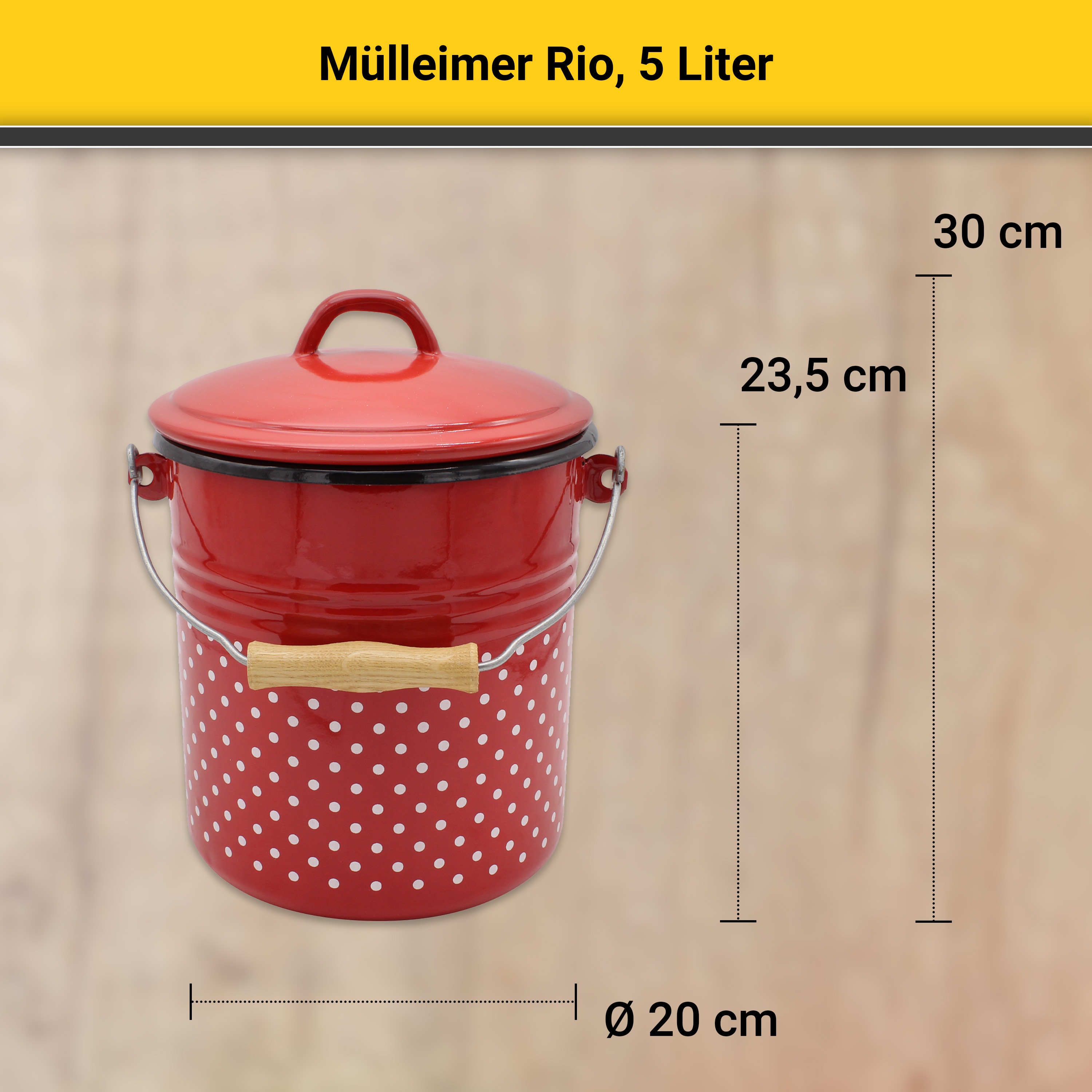 Thumbnail - Krüger Mülleimer "Emaille Mülleimer mit Deckel Serie Rio" schnitt- / kratzfeste Oberfläche, bakterienabweisend, extrem l...