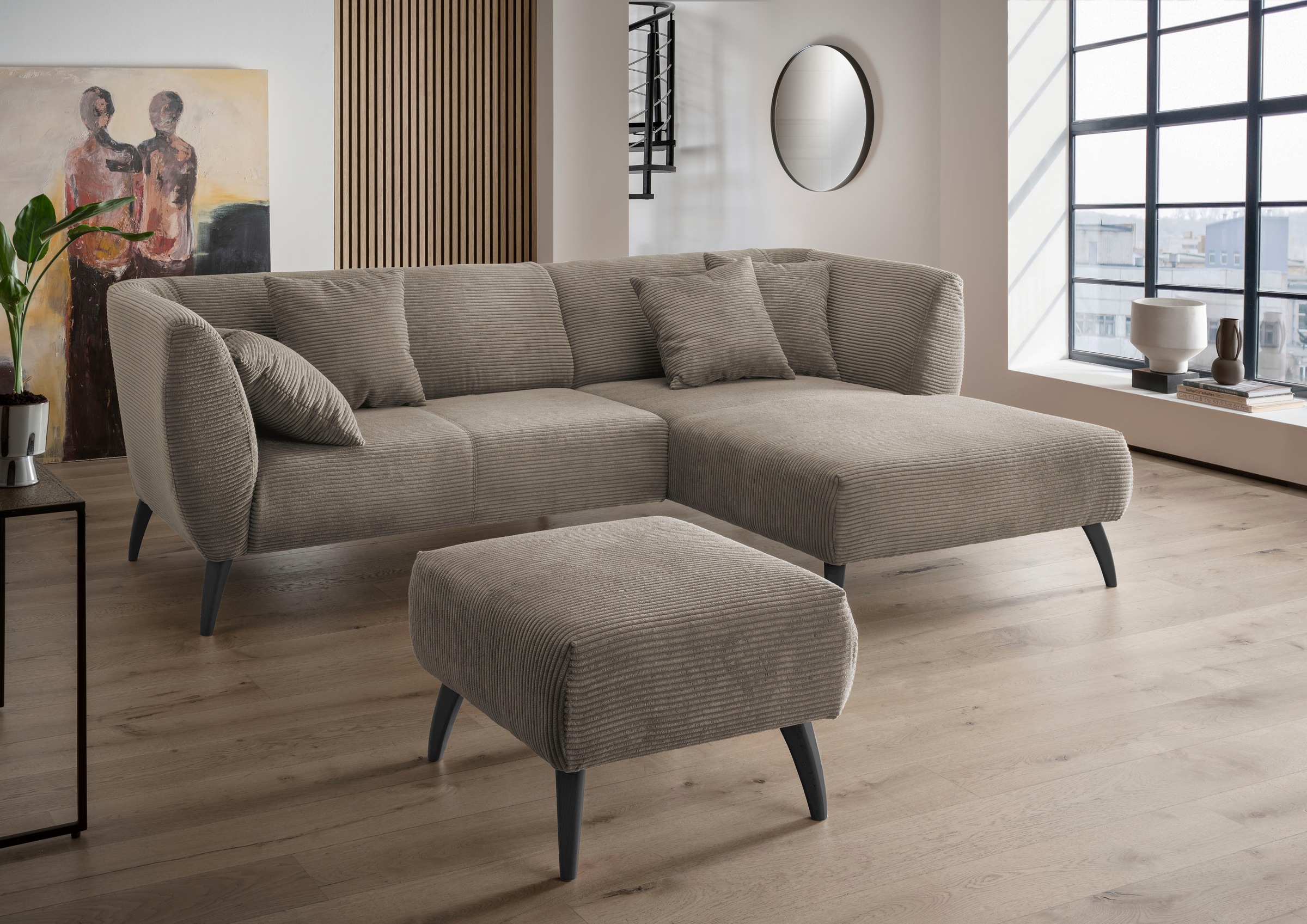 Home affaire Ecksofa "Lazio modern und bequem, schmale Armlehnen, tolle Detailverarbeitung" zwei verschiedene Fußfarben wählbar