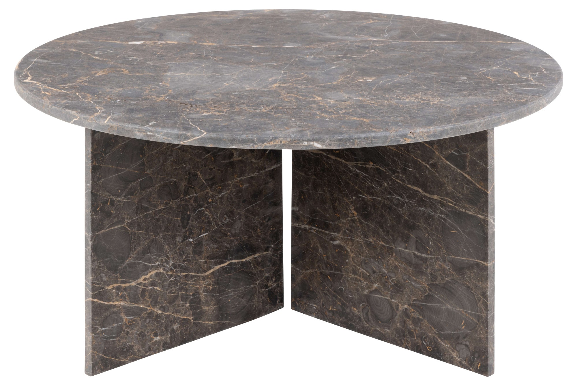 ACTONA GROUP Couchtisch »Vega«, Rund Couchtisch, V-förmig Gestell matt braun lackiert Marmor, Ø90x42cm