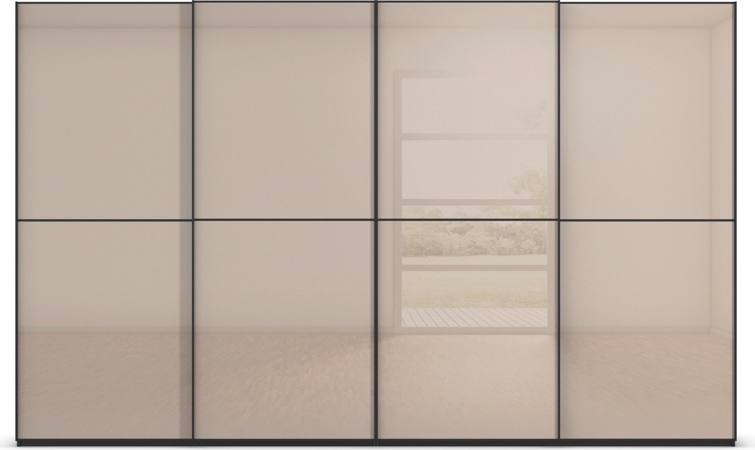 rauch Schwebetürenschrank »Kleiderschrank Schrank Garderobe Schlafzimmerschrank SCALE-DUO«, edle zweigeteilte Türen Glas-Front mit 3 Zierleisten MADE IN GERMANY