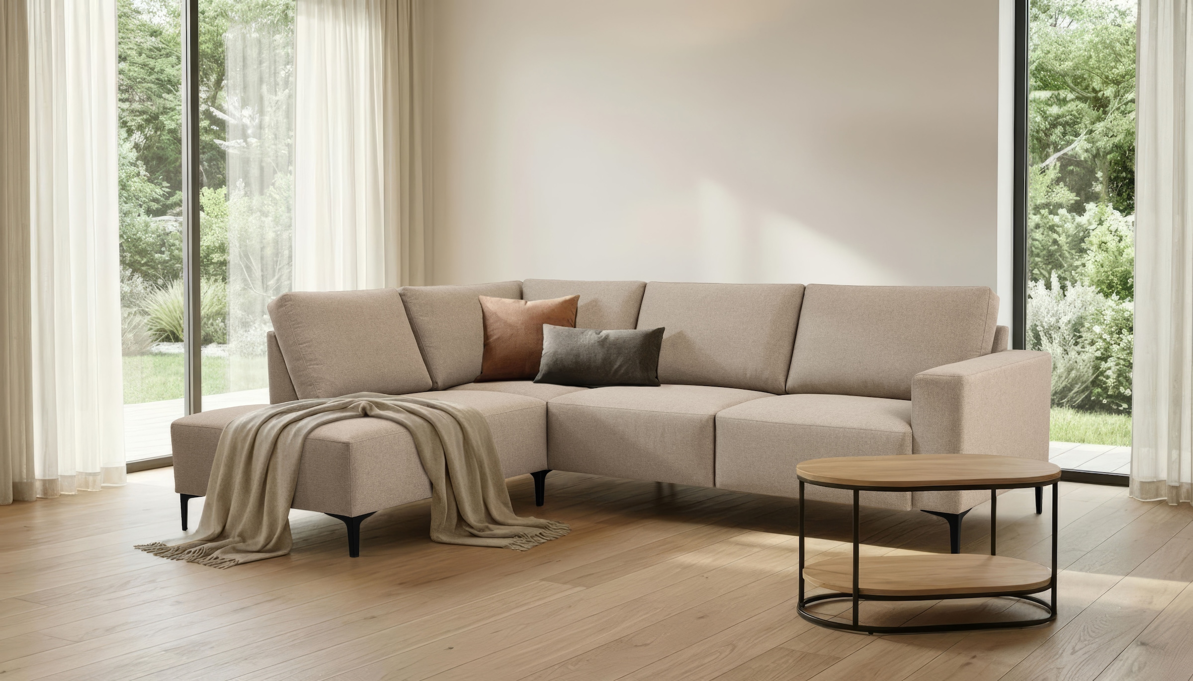 OTTO home Ecksofa "Tournon, L-Form, Breite 256 cm, Webstoff, Chenille" Designsofa im nordischen Stil, Wellenunterfederung, Metallfüße