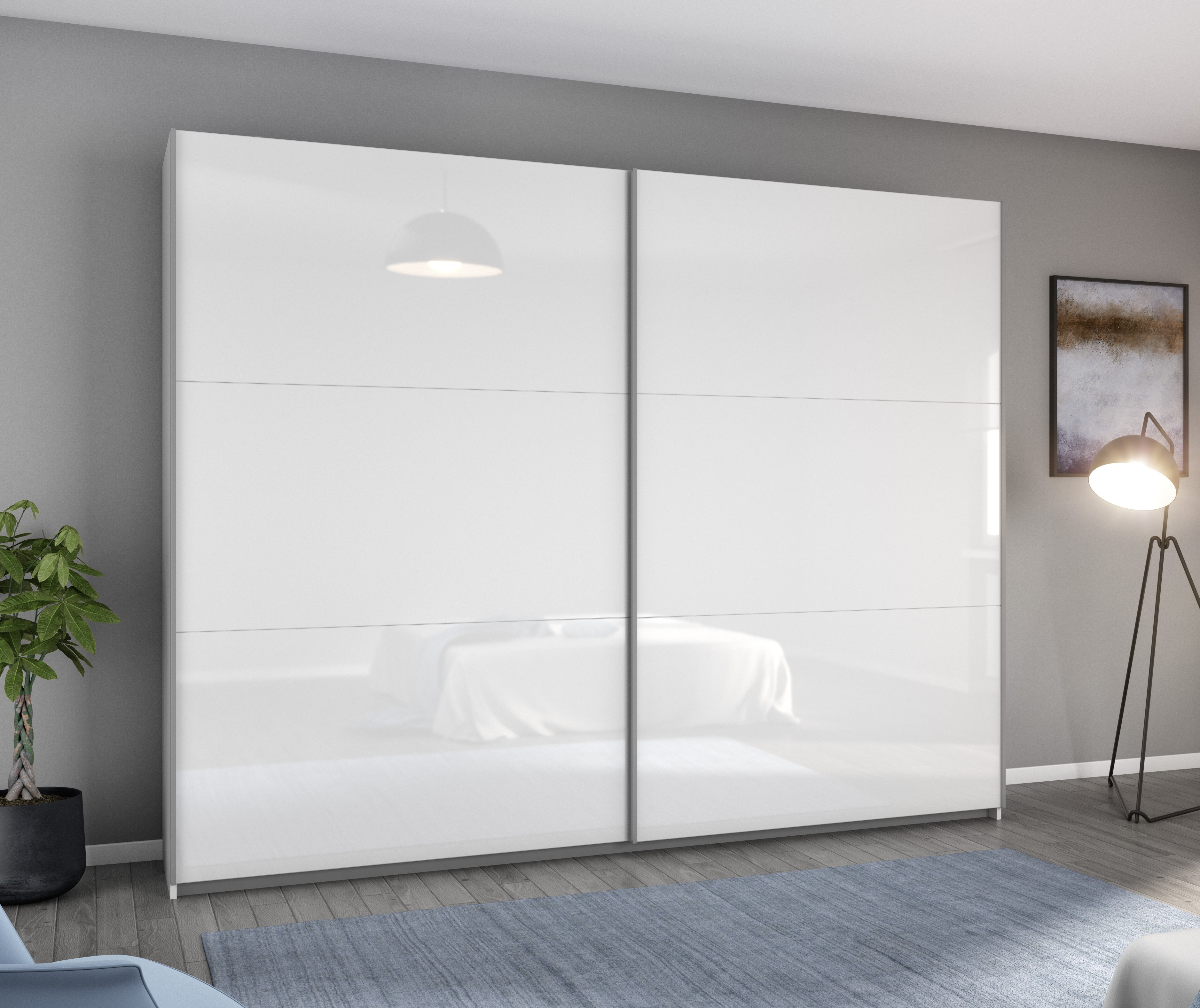 rauch Schwebetürenschrank "AURELIO Kleiderschrank Garderobe" 3 Ausstattungen BASIC/CLASSIC/PREMIUM (inkl. SOFT-CLOSE-FUNKTION), 3 verschiedene Ausstattungsvarianten Griffe aus Metall MADE IN GERMANY