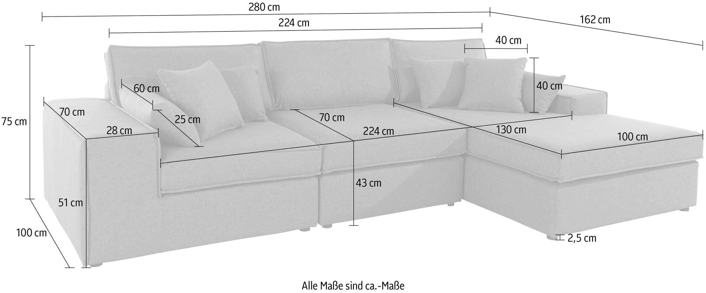 RAUM.ID Ecksofa »Florid L-Form«, 3 Teile, bestehend aus Modulen, viele Bezugsqualitäten, auch in Cord