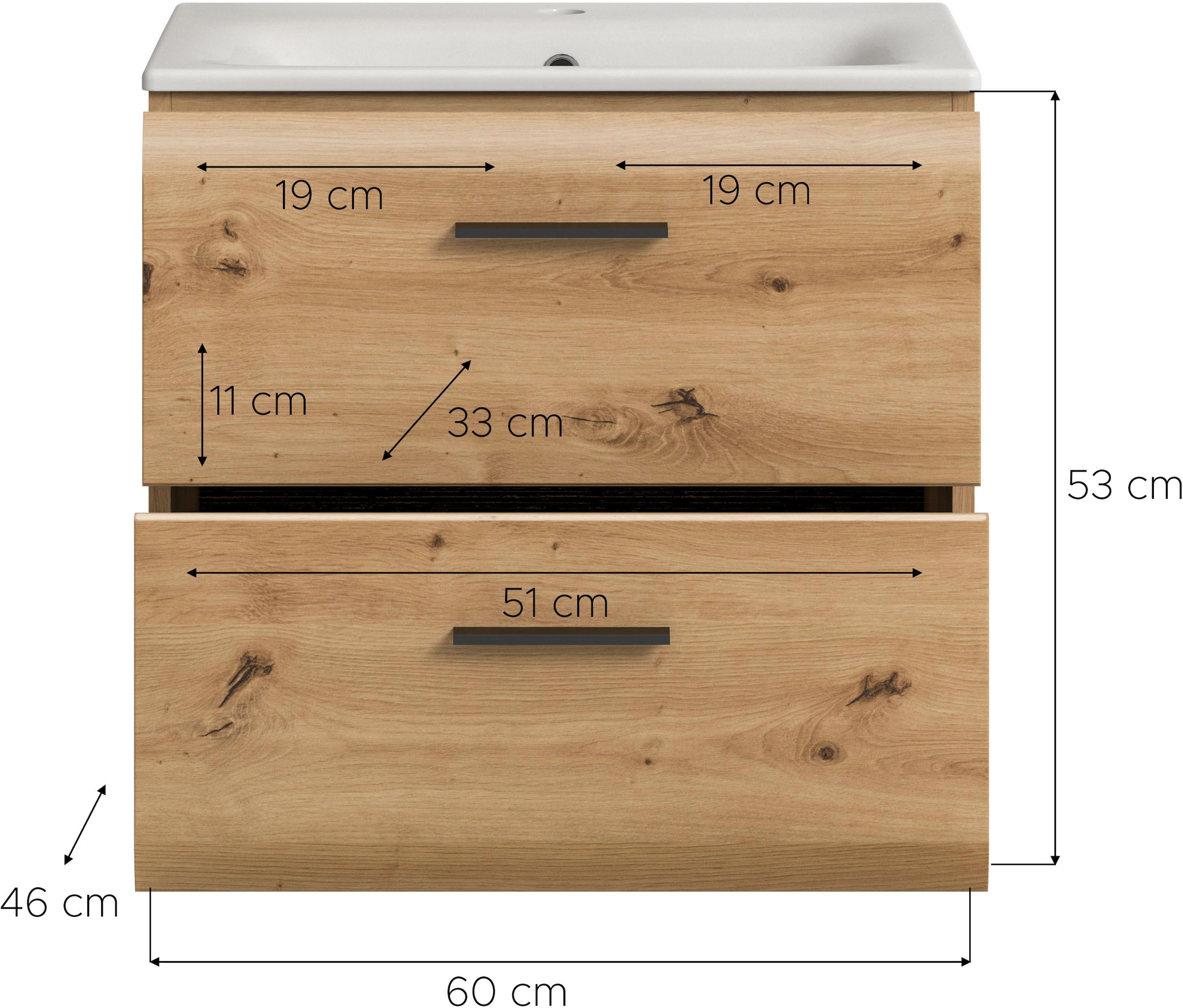 INOSIGN Waschbeckenunterschrank, (2 St.), Florenz, Waschtisch inkl. Waschbecken, Artisan Oak NB, Schubladen