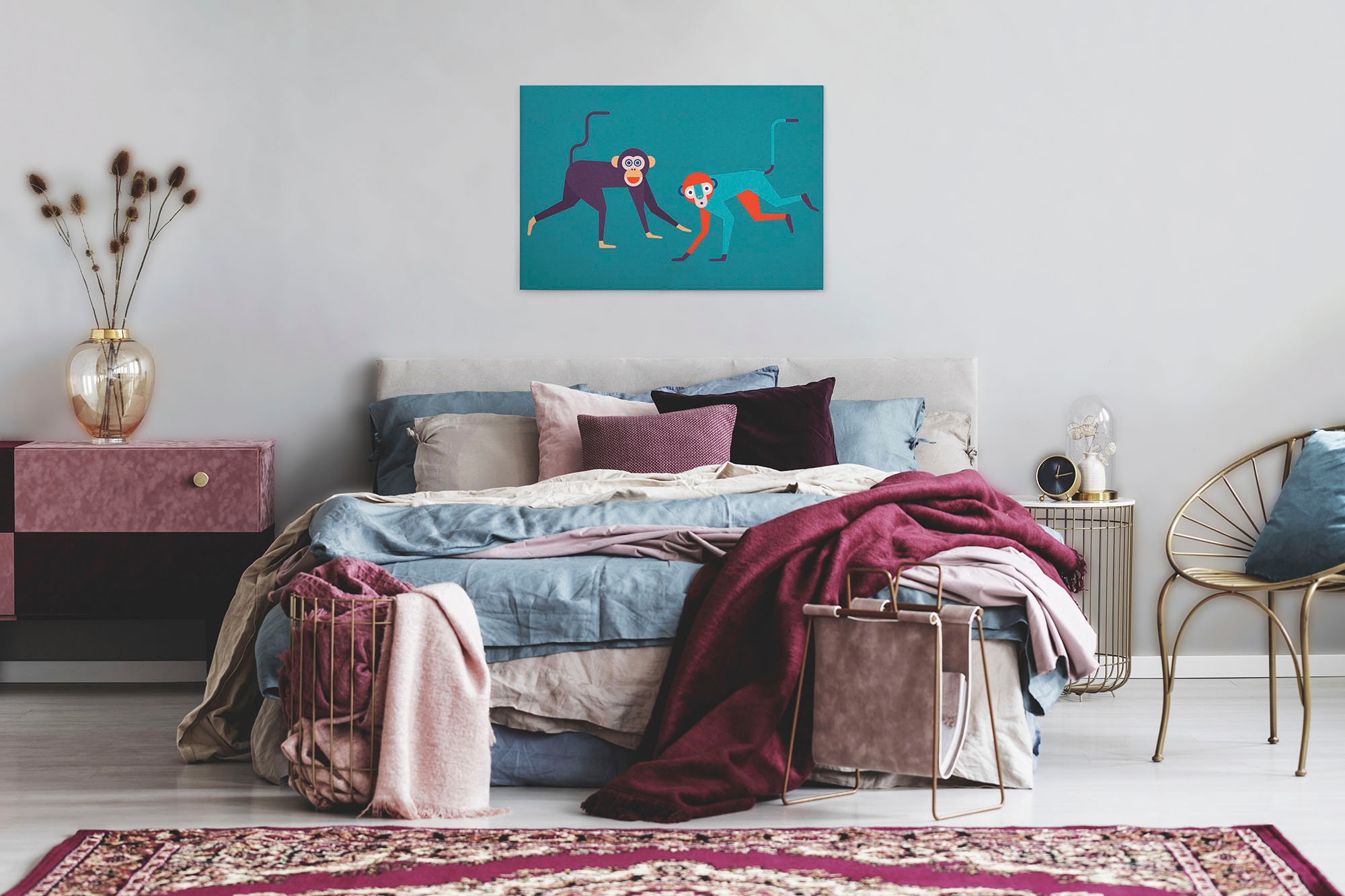 A.S. Création Leinwandbild »monkey business«, Kunst-Tiere-Kinder, (1 St.), Keilrahmen Bild Kunst Affen Bunt Leinwand-Bild Wohnzimmer modern Wand