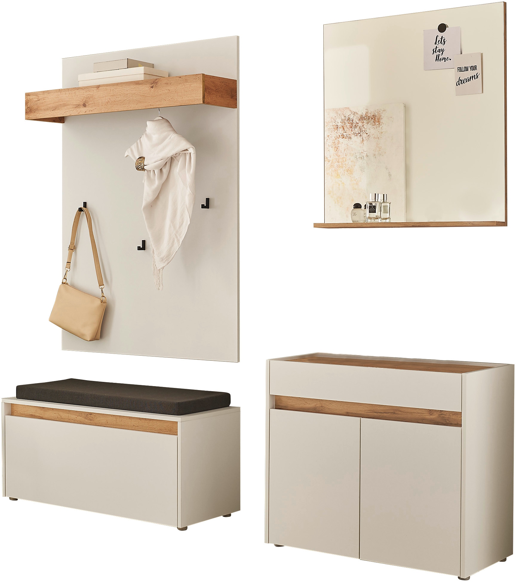 Garderoben-Set »GIRON/ CiTY, Garderobe in Wotan Eiche, moderner Garderobenschrank«,...