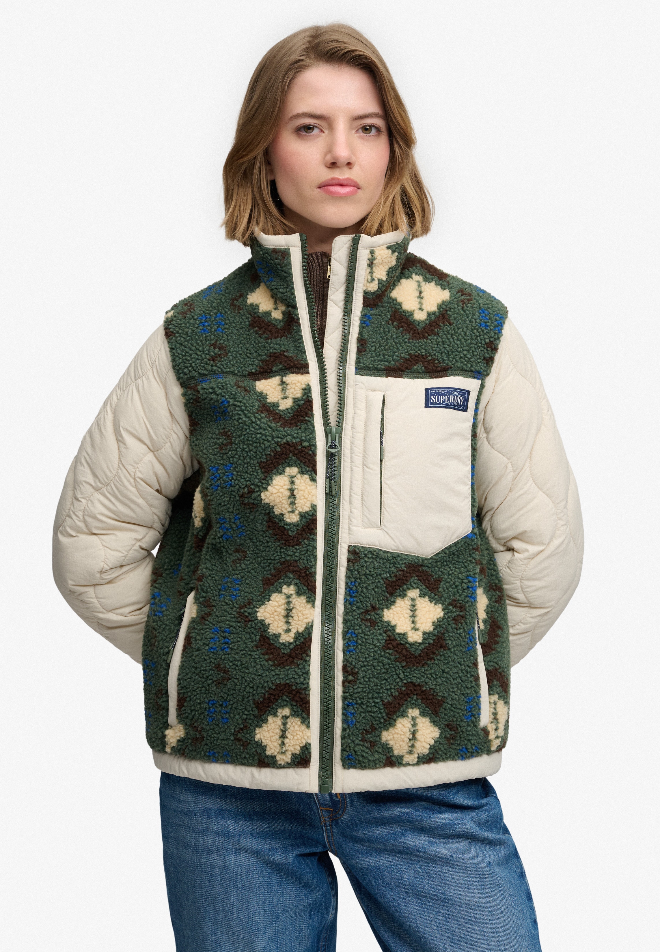 Superdry Fleecejacke "FLEECE ONION QUILT HYBRID" Kunstfaser, relaxed fit