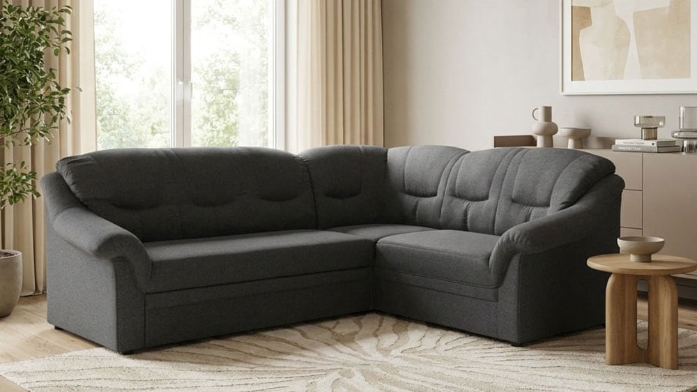 OTTO home Ecksofa "Nyborrg 234 x 185 cm, auch mit Schlaffunktion, formschön & stabil" Wahlweise mit Bettfunktion, L-Form, moderne Steppung