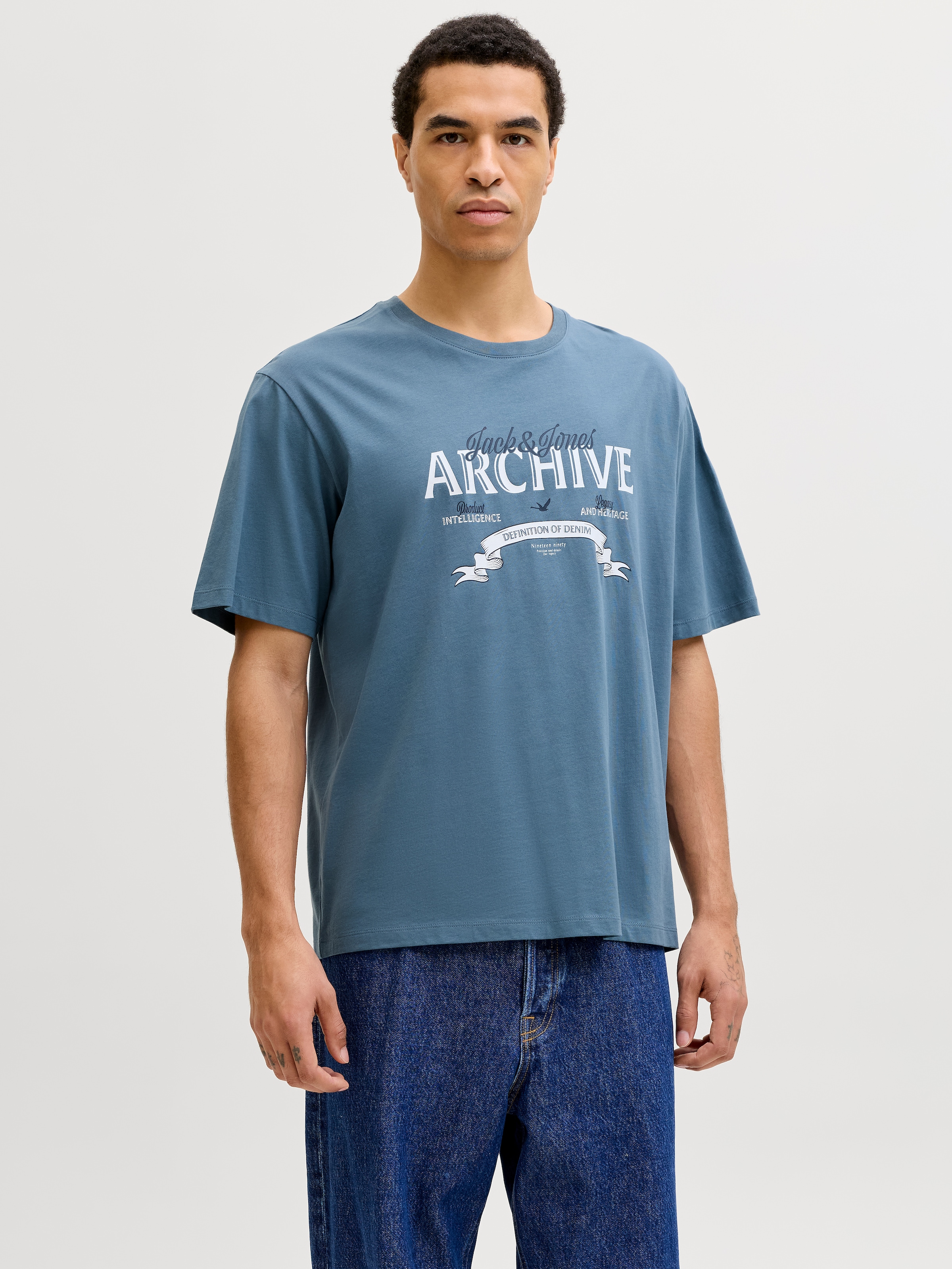 Jack & Jones Rundhalsshirt "Jjedover Denim Tee Ss O-Neck Sn" Mit Logobranding
