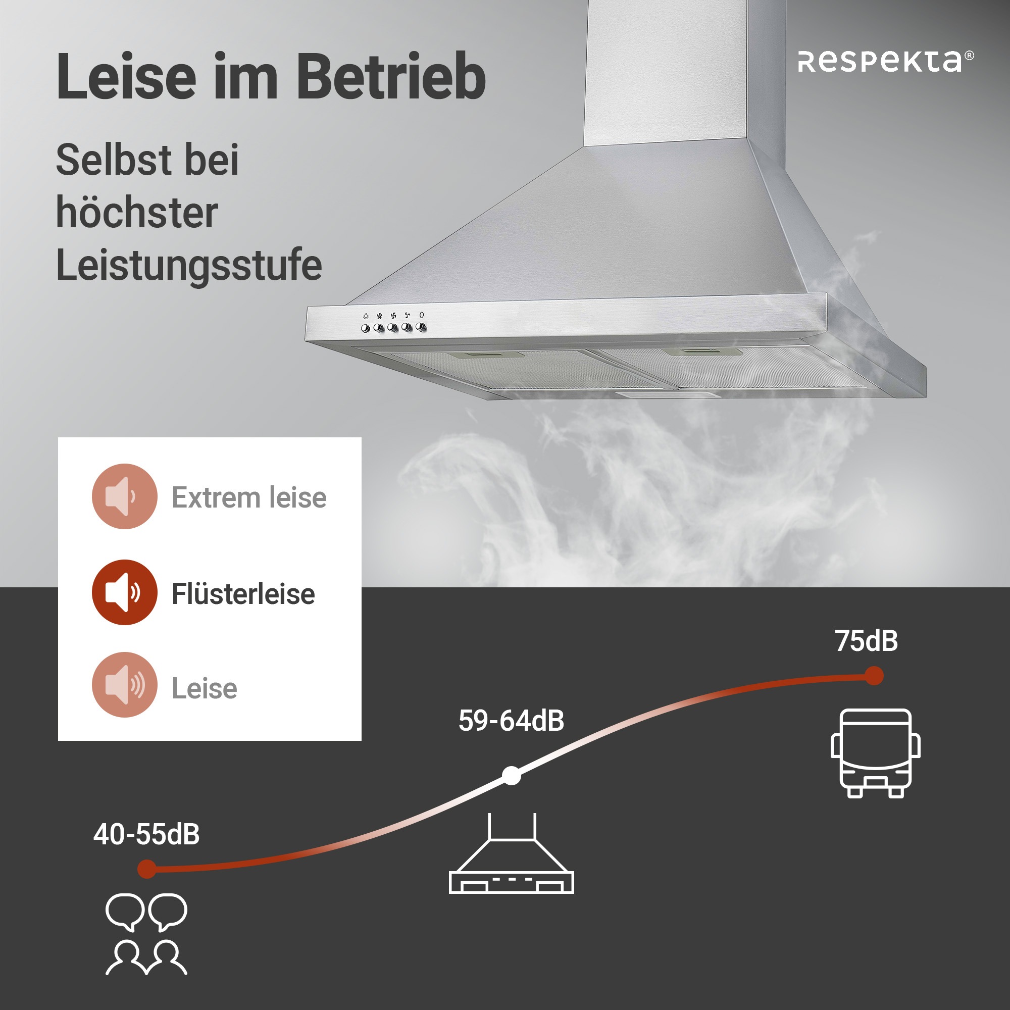 RESPEKTA Kaminhaube »CH 22078 IXB« Serie Dalia 60 cm, 3 Leistungsstufen, LED-Beleuchtung, Ab- und Umluftfähig