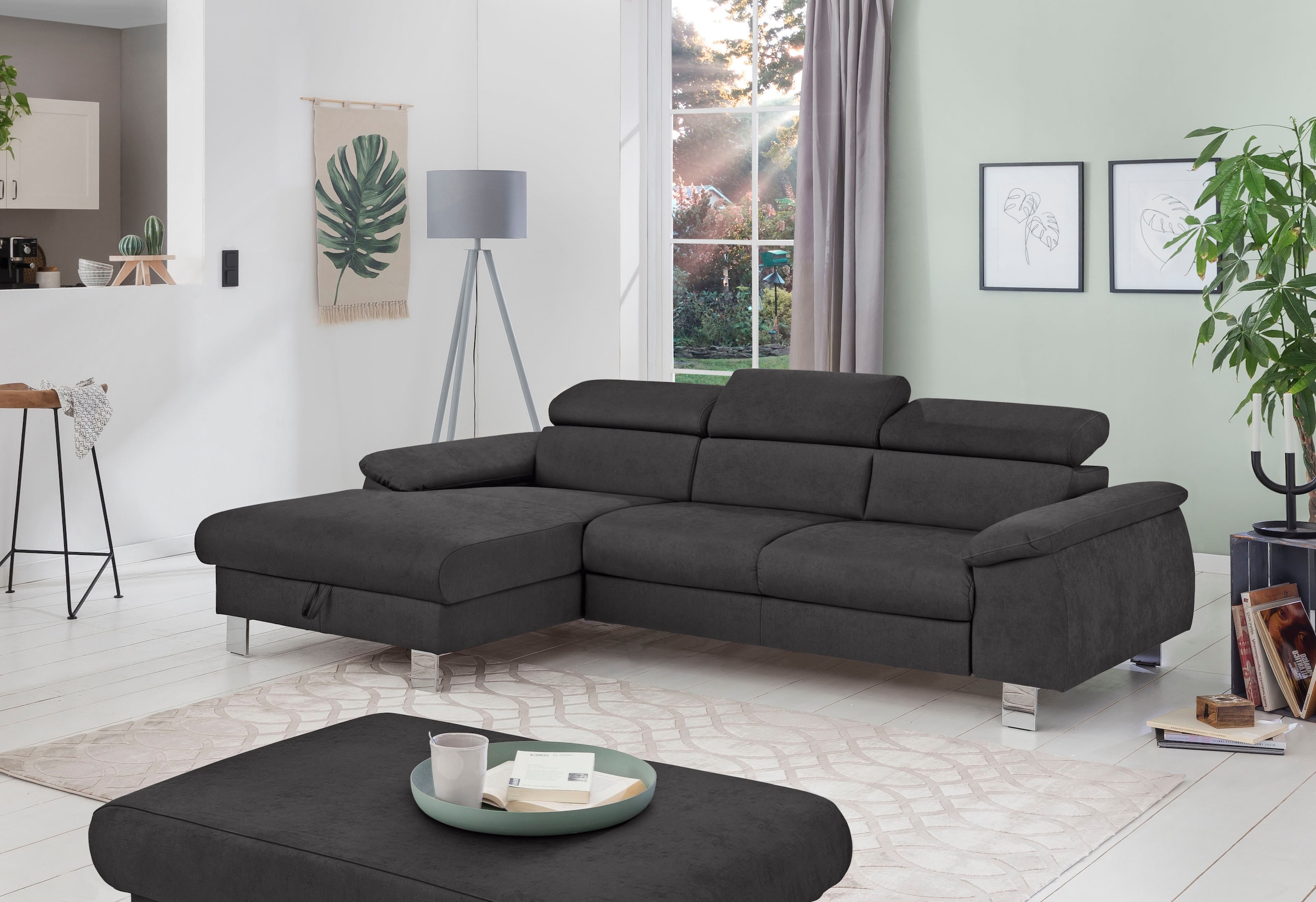 COTTA Ecksofa "Komaris L-Form, B: 244 cm" mit Kopfteilverstellung, optional Schlaffunktion, Bettkasten & Licht