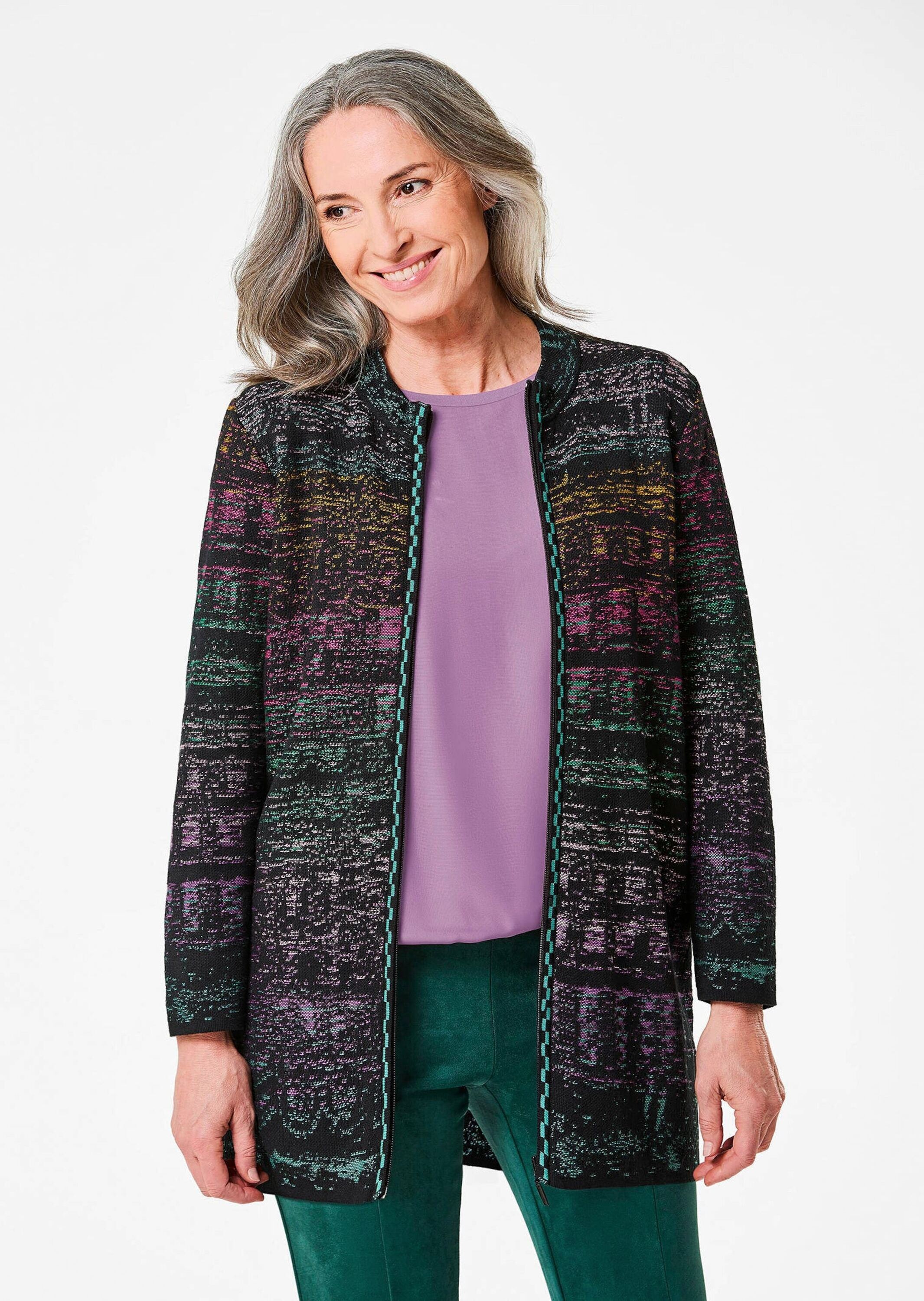 GOLDNER Strickjacke "Multicolor-Cardigan mit Stehkragen" Jacquardmuster günstig online kaufen