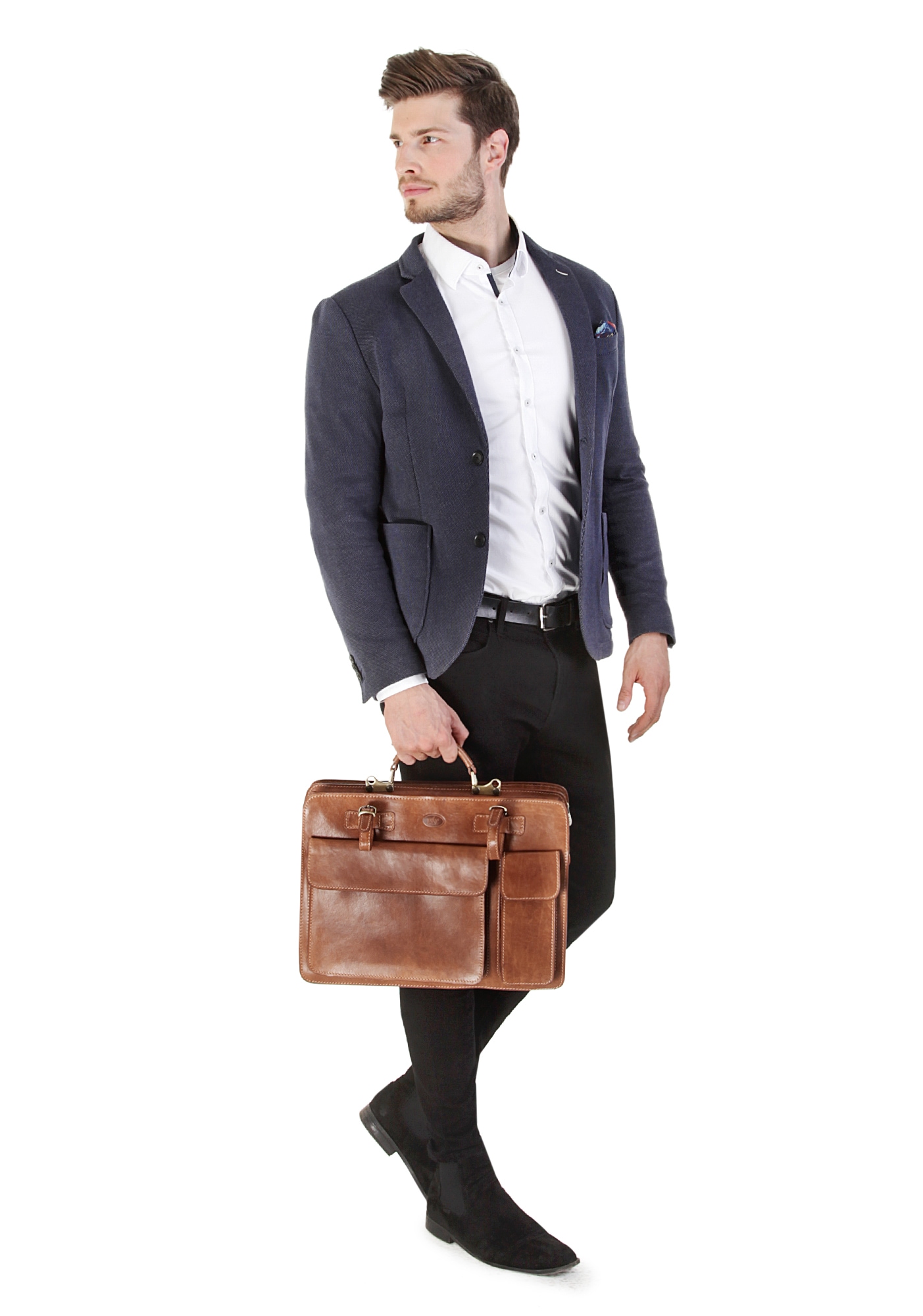 Piké Aktentasche, echt Leder, Made in Italy