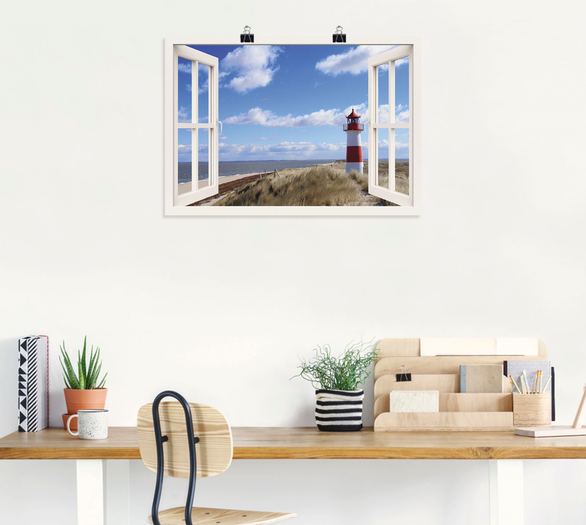 Artland Wandbild »Fensterblick - Leuchtturm Sylt«, Fensterblick, (1 St.), als Leinwandbild, Poster, Wandaufkleber in verschied. Größen