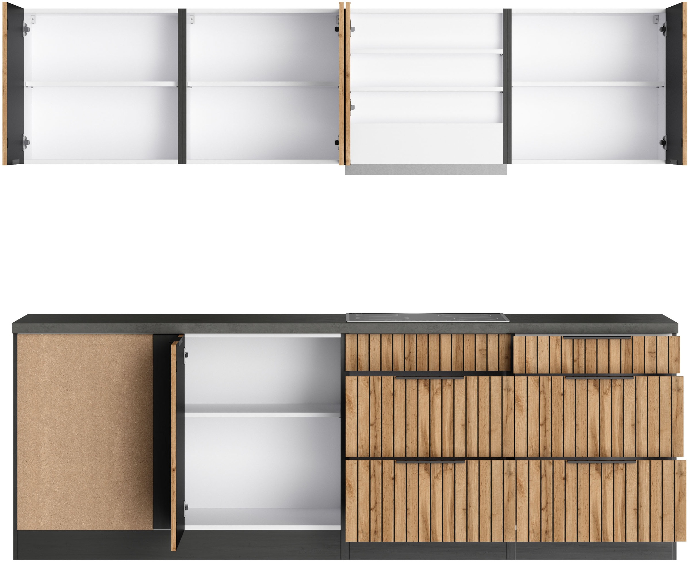 KOCHSTATION Winkelküche »KS-Lagos, Stellbreite 240/240 cm, wahlweise mit E-Geräten«, Ceran-oder Induktionskochfeld,Kühlschrank,Spüle edelstahl oder schwarz